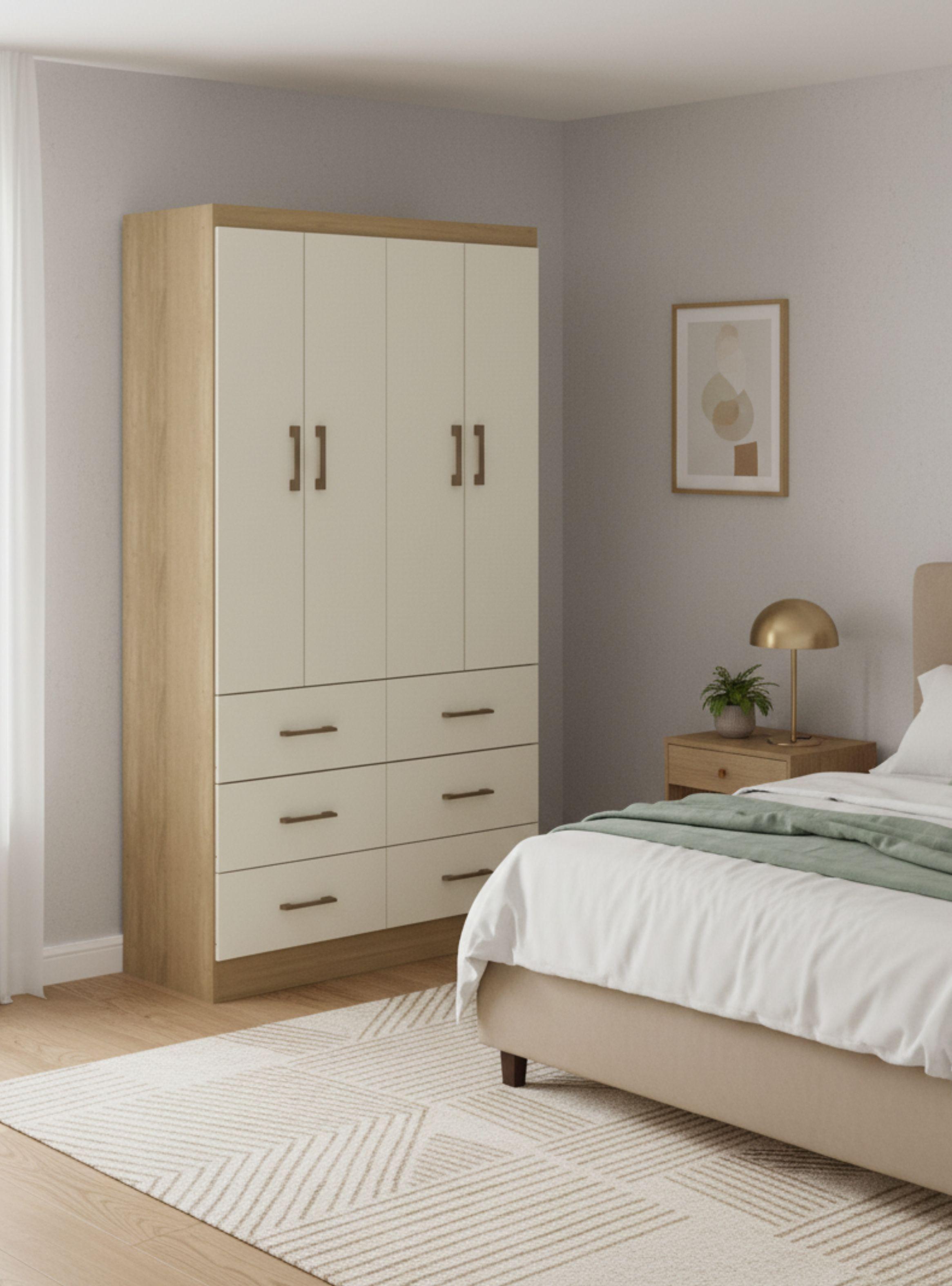 Clóset 4 Puertas 6 Cajones Café/Beige 182x100x40 cm-1