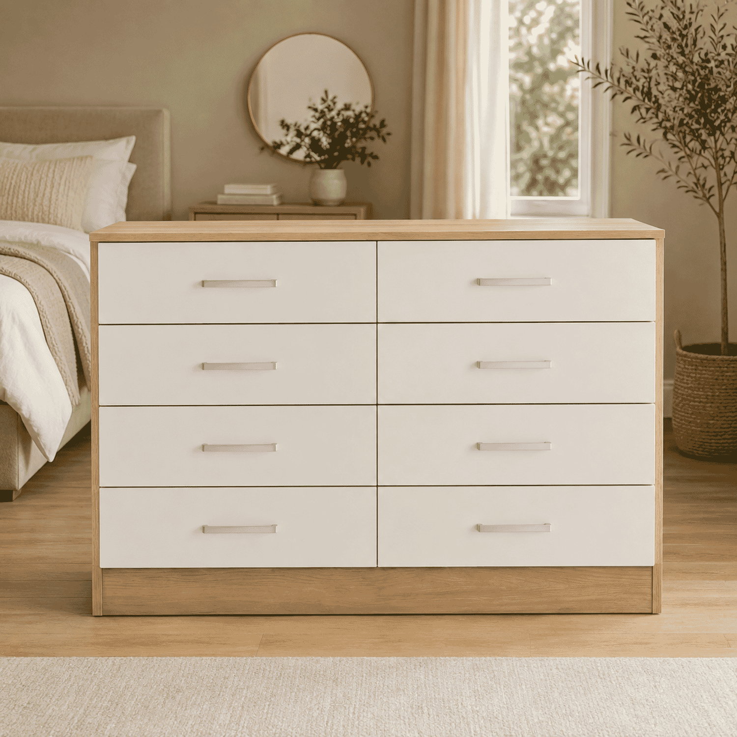 CÓMODA 8 CAJONES 117X41X76 CM BEIGE - EXIT-0