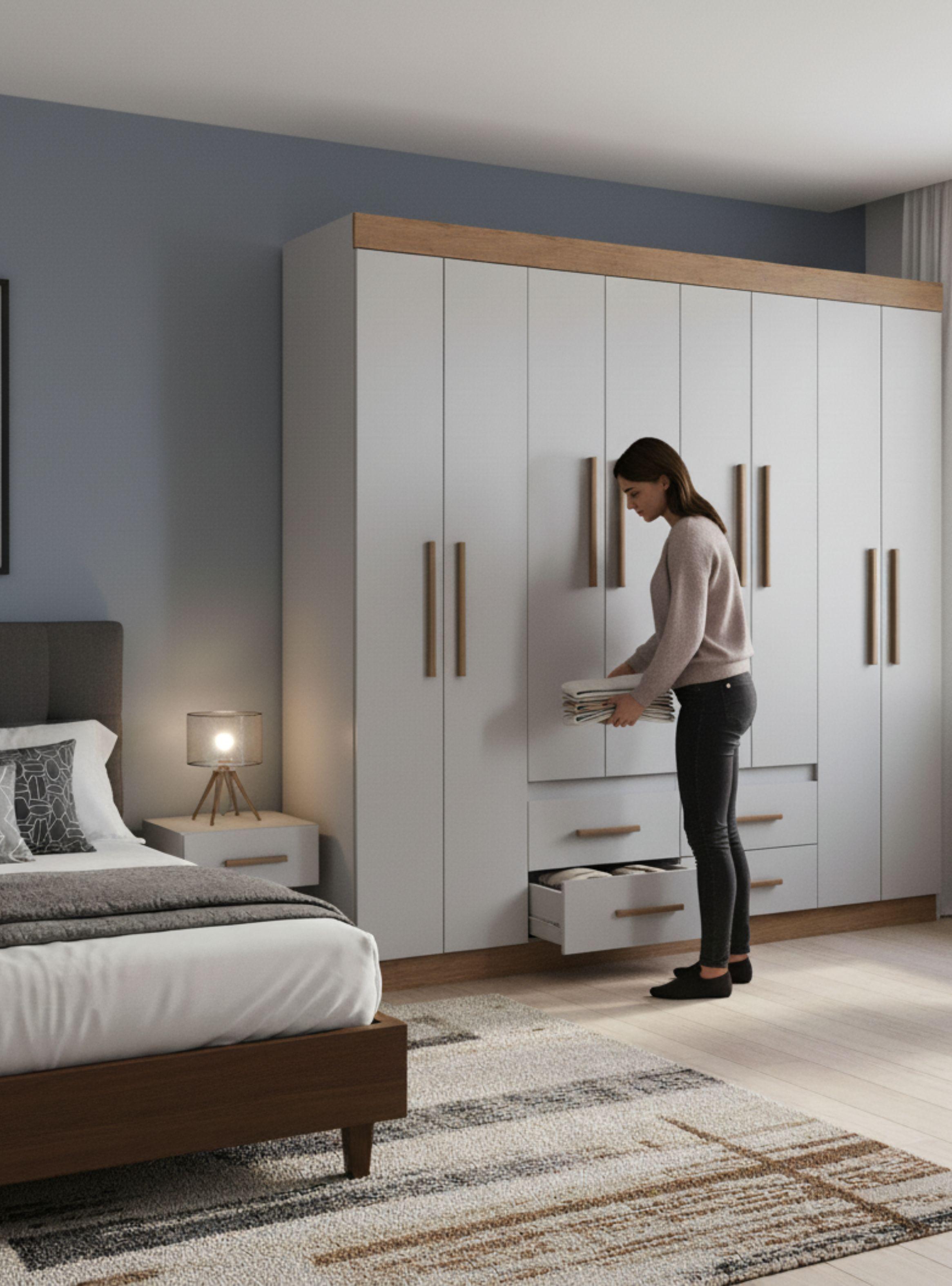 Clóset 8 Puertas 4 Cajones Gris 200x206x45 cm-3