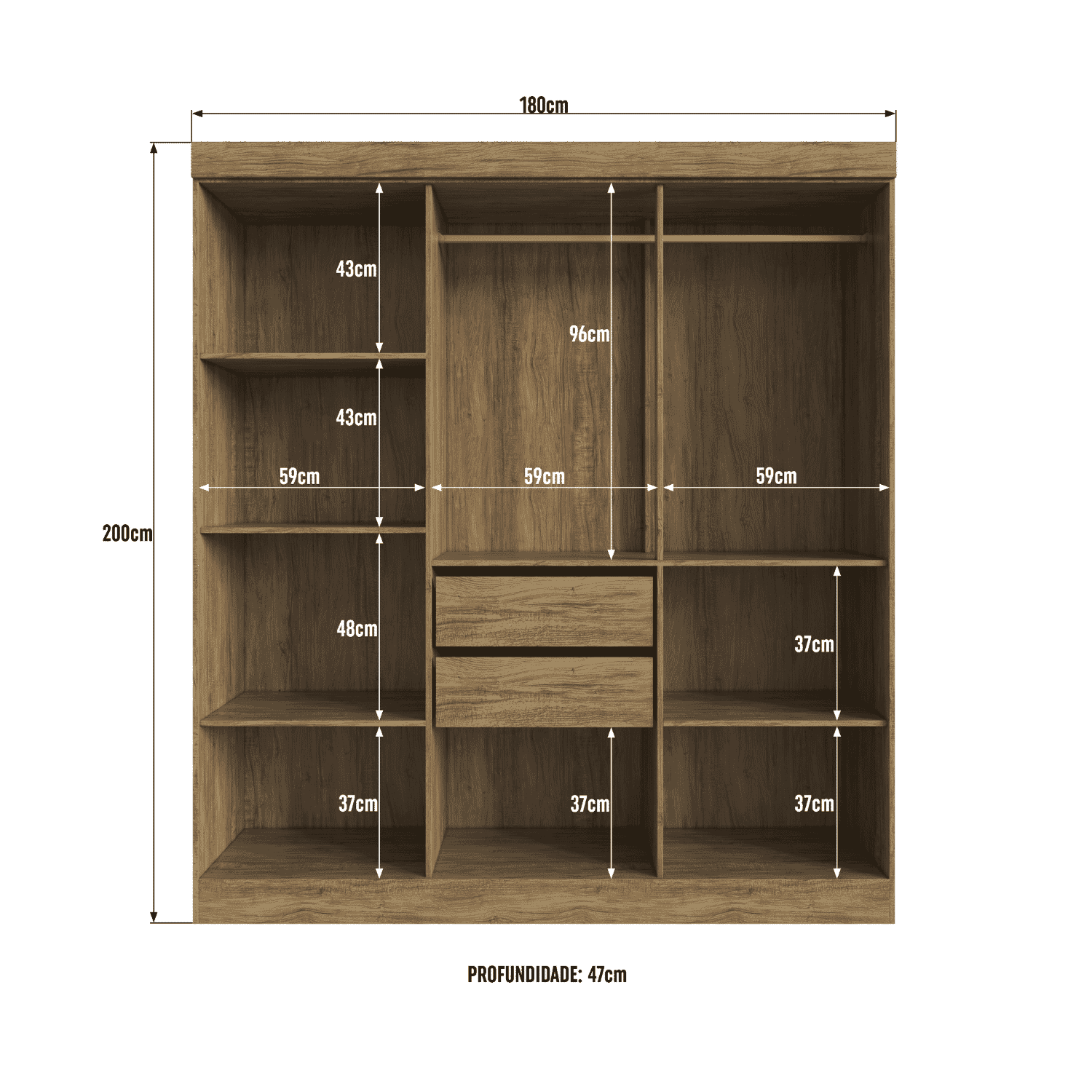 CLÓSET 6 PUERTAS 2 CAJONES 5 REPISAS 180X200X47 CM BEIGE ROBLE - XANGAI-2