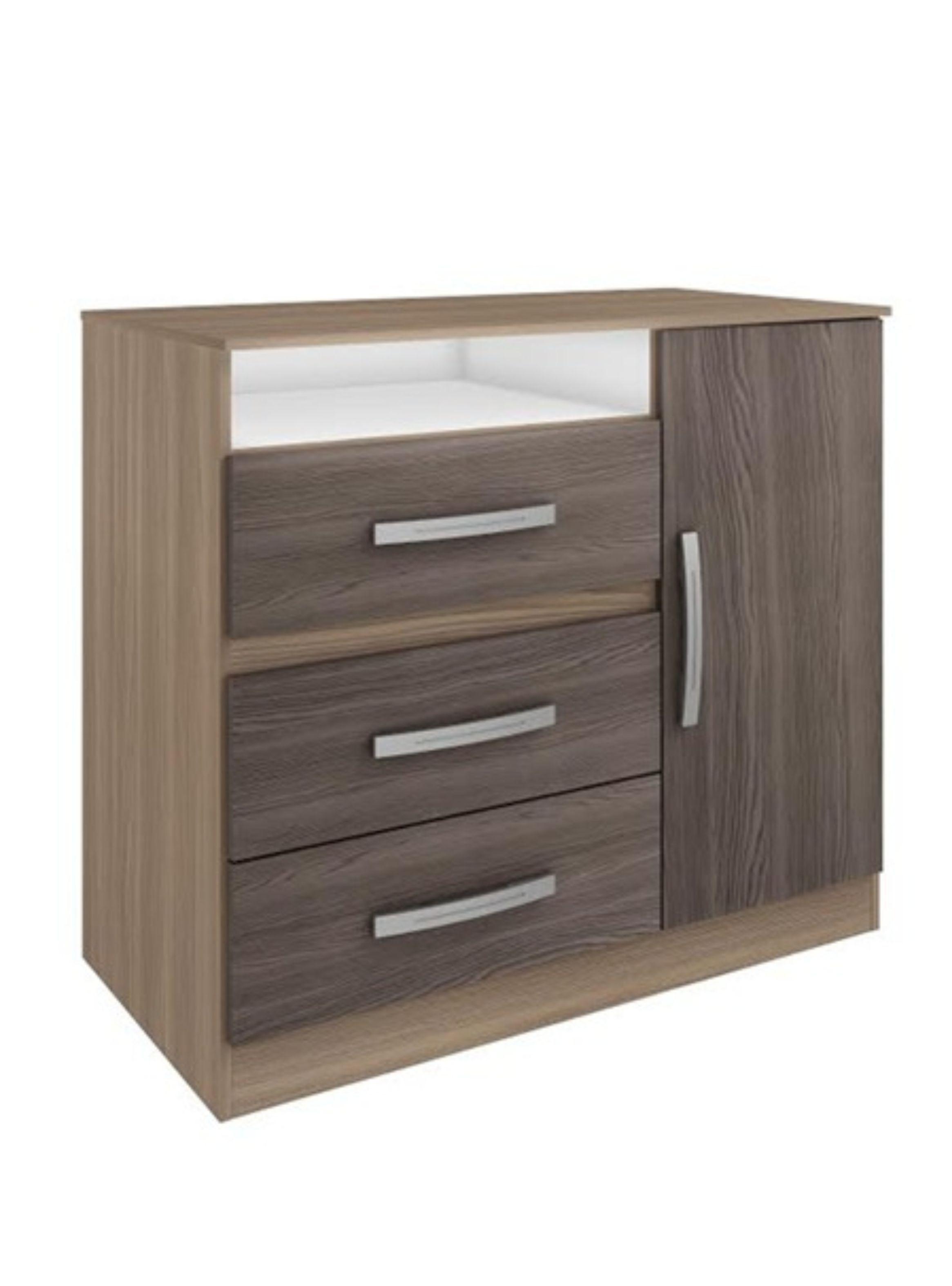 Cómoda 3 Cajones + 1 Puerta Bicolor Café Claro/Oscuro 89x82x47 cm-4