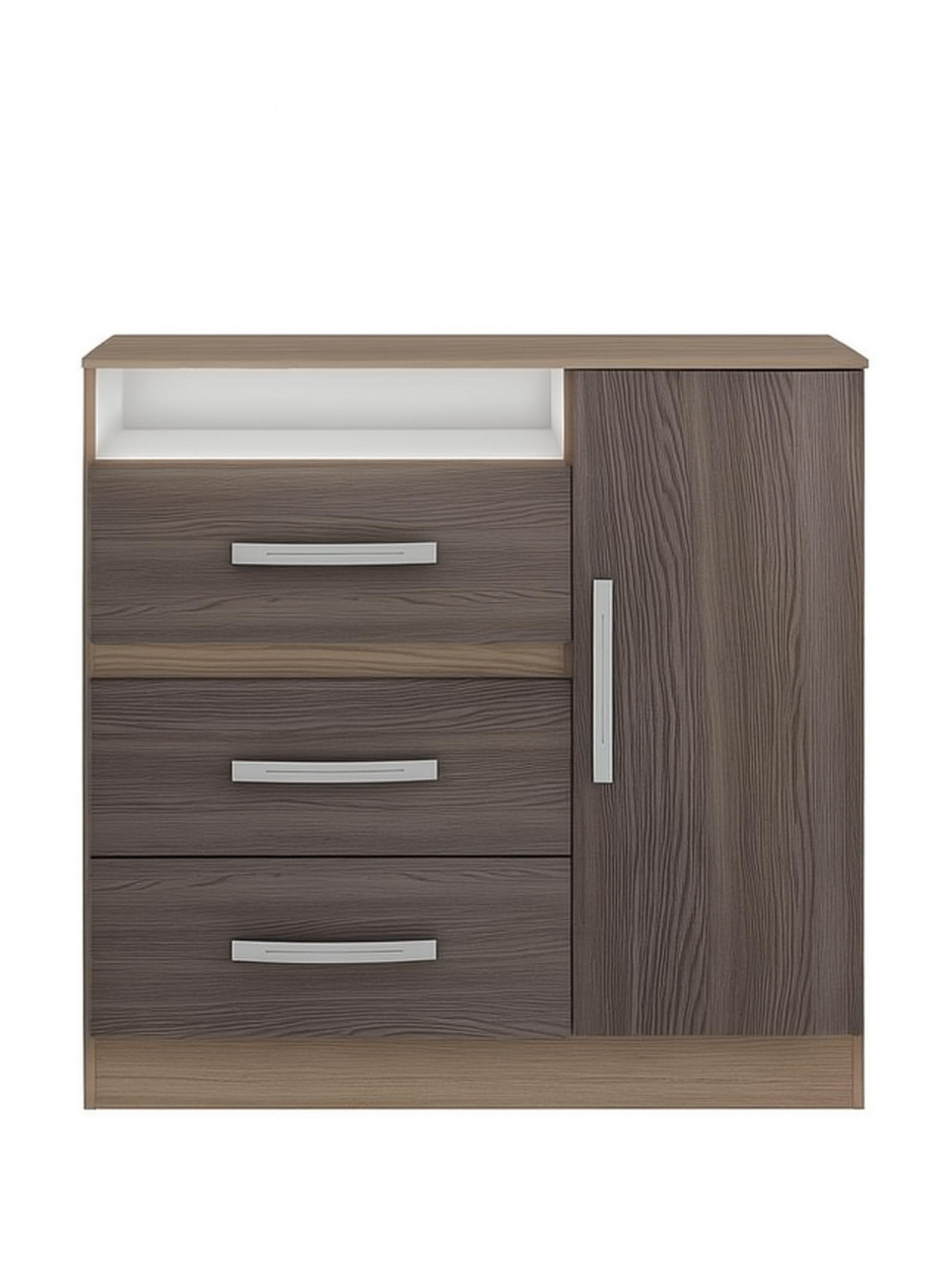 Cómoda 3 Cajones + 1 Puerta Bicolor Café Claro/Oscuro 89x82x47 cm-0
