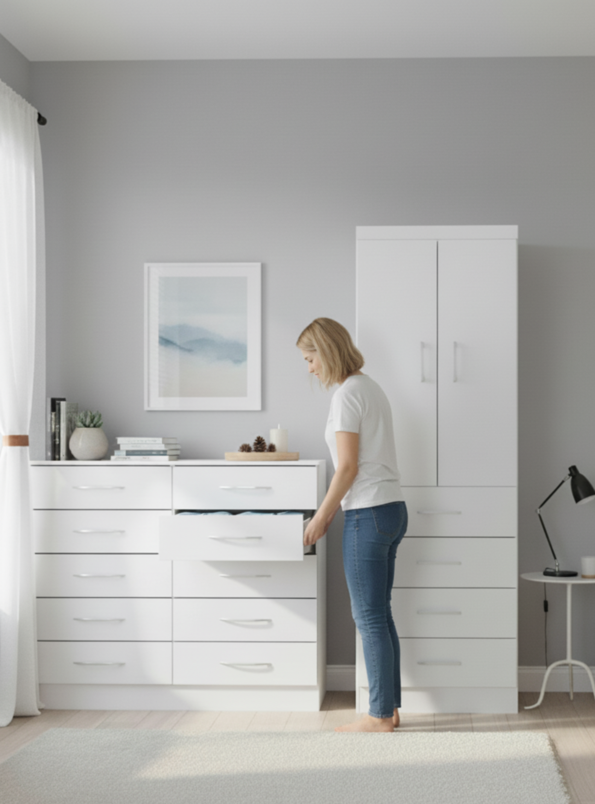 Combo Clóset 2 puertas 4 cajones + Cómoda 10 cajones Blanco-2