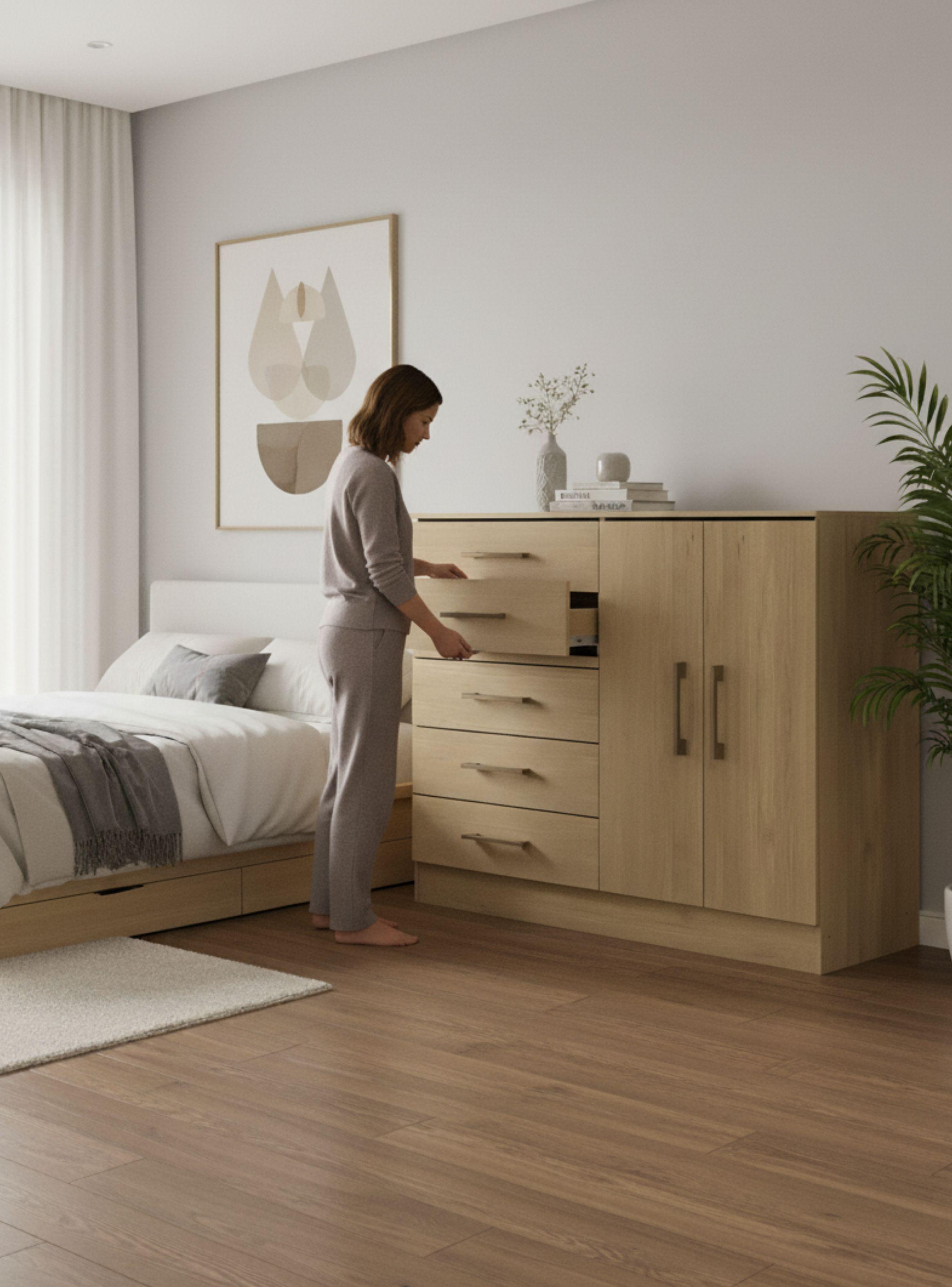 Cómoda 5 Cajones + 2 Puertas Roble Dakar 93x119x38 cm-2