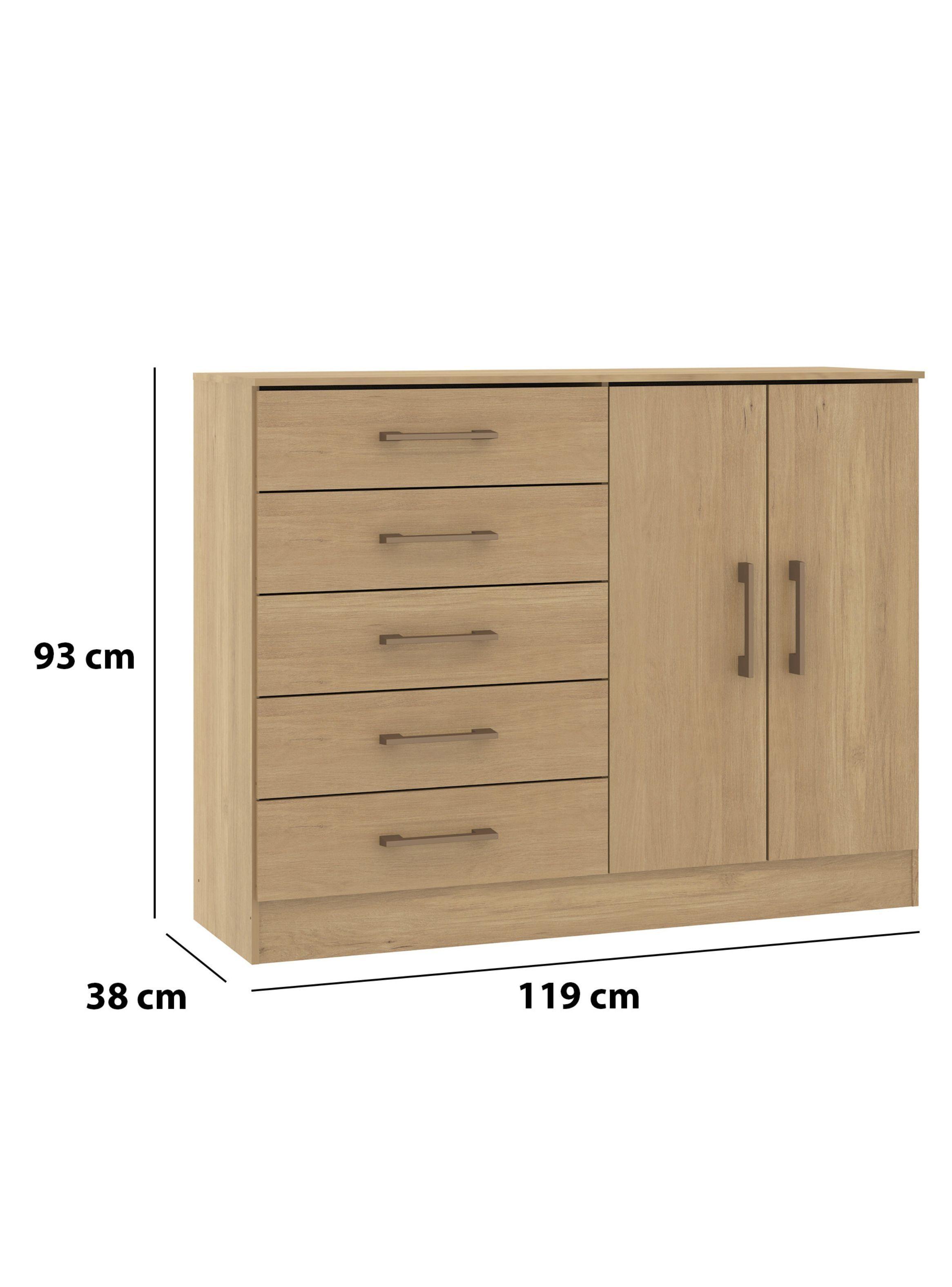 Cómoda 5 Cajones + 2 Puertas Roble Dakar 93x119x38 cm-3