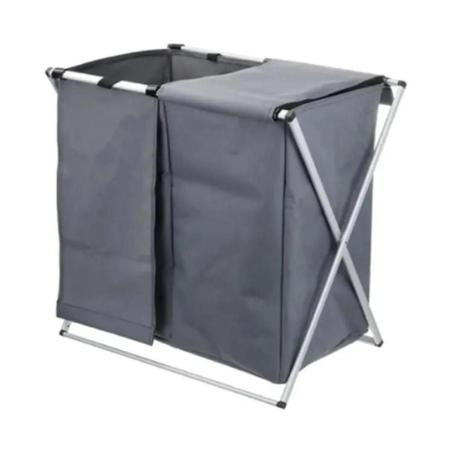 Cesta Canasto De Ropa Doble Plegable Con Asas Gris Oscuro-1