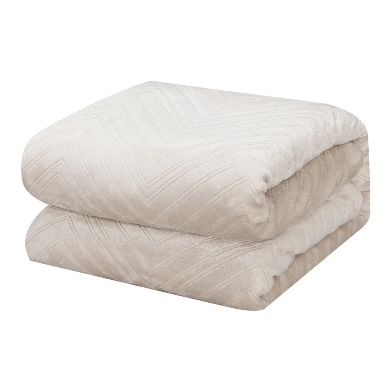 Manta De Sherpa Doble Cara 140 X 220 Cm  Beige -0