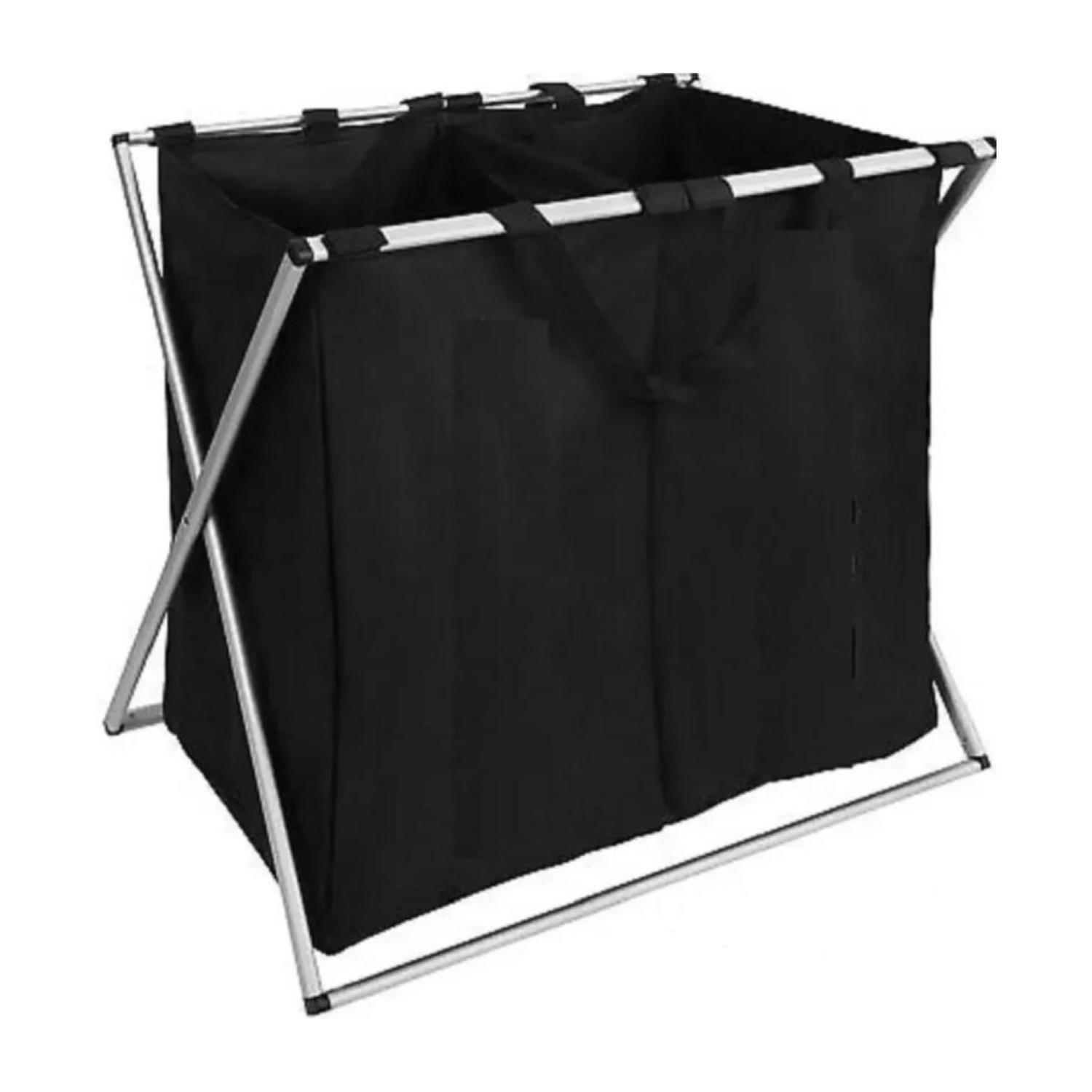 Cesta Canasto De Ropa Doble Plegable Con Asas Gris Negro-0