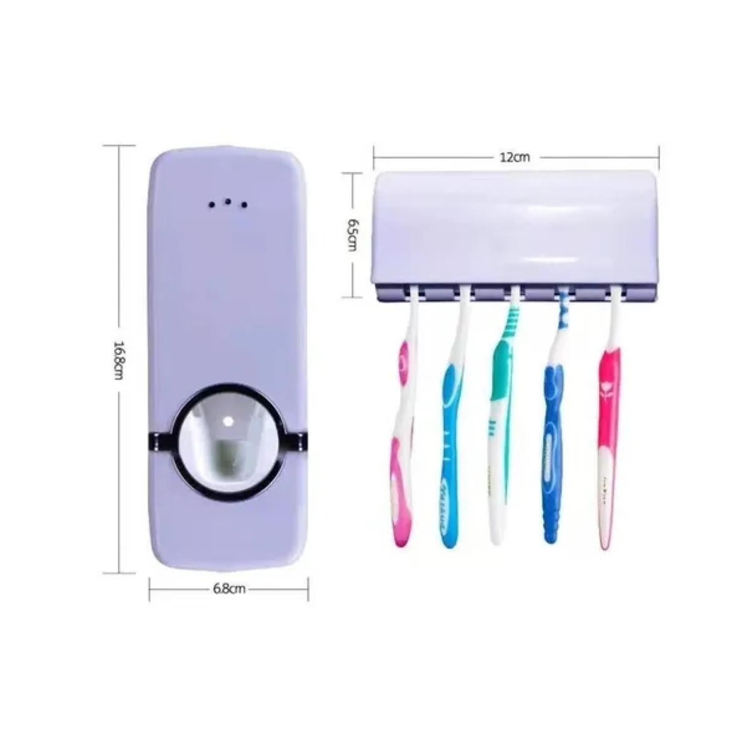 DISPENSADOR PASTA DE DIENTES AUTOMATICO CON PORTA CEPILLOS-1