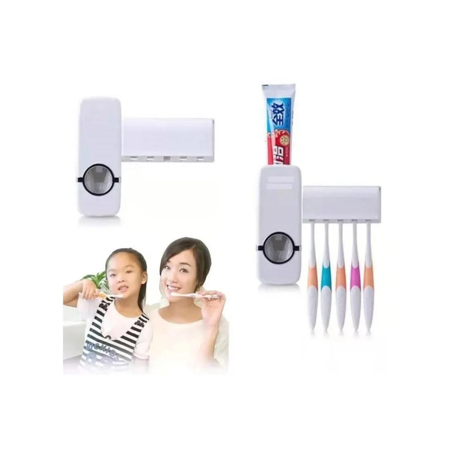 DISPENSADOR PASTA DE DIENTES AUTOMATICO CON PORTA CEPILLOS-2