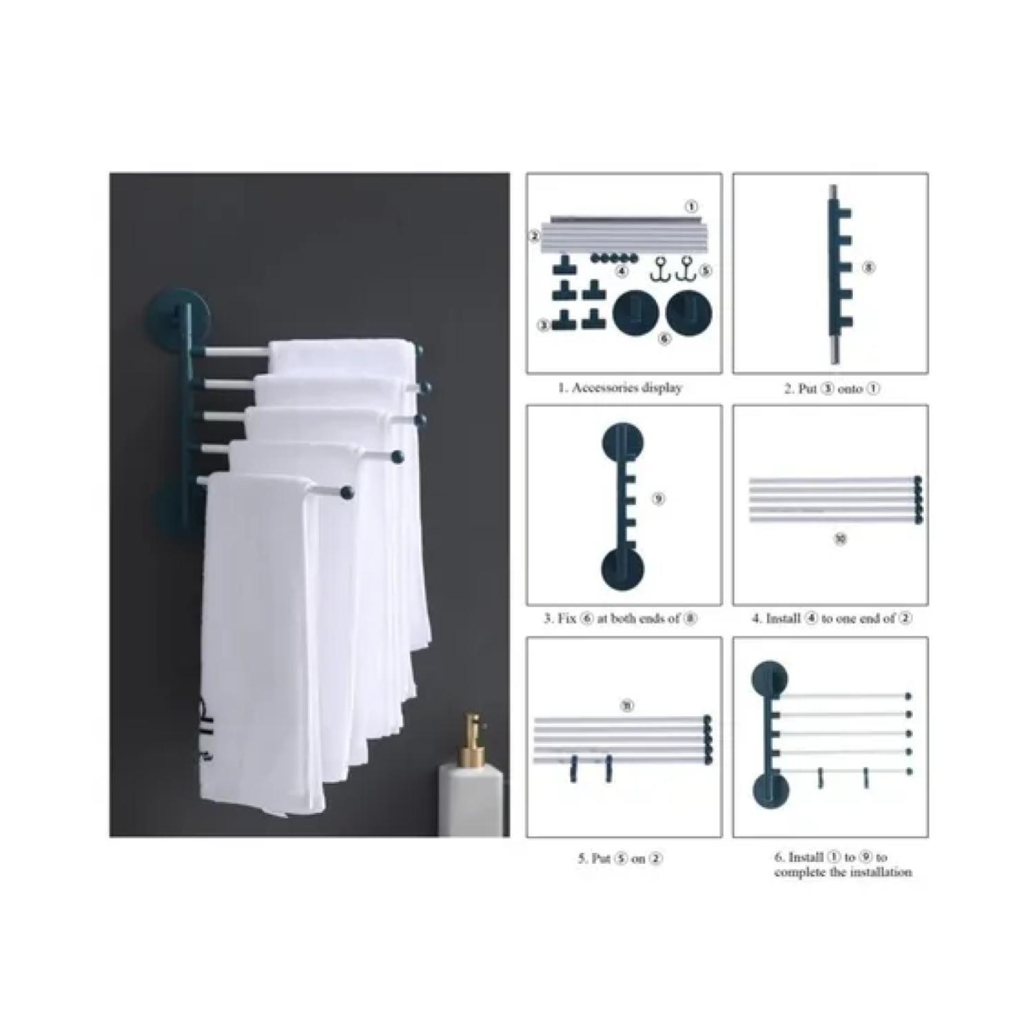 SOPORTE COLGADOR DE TOALLAS MULTIPLES 5 BRAZOS GIRO 180º -2