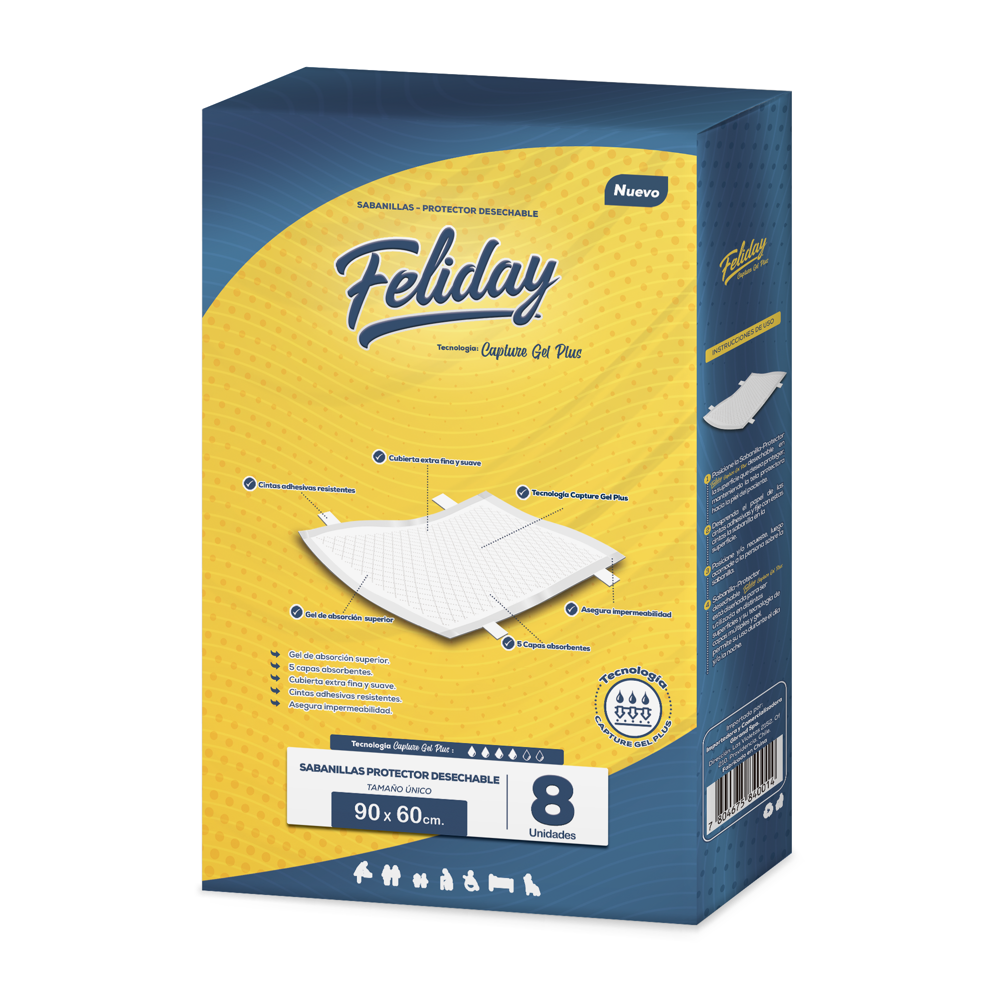 Sabanilla Feliday Capture Gel Plus Absorción Superior 8 Unidades-0