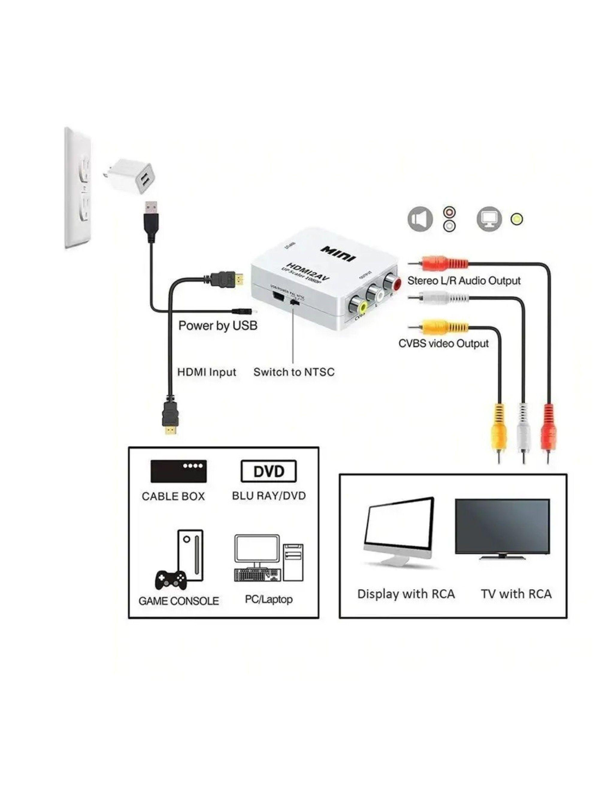 Adaptador Convertidor Av Rca Video A Hdmi Tv Deco Ps2 Wii-2