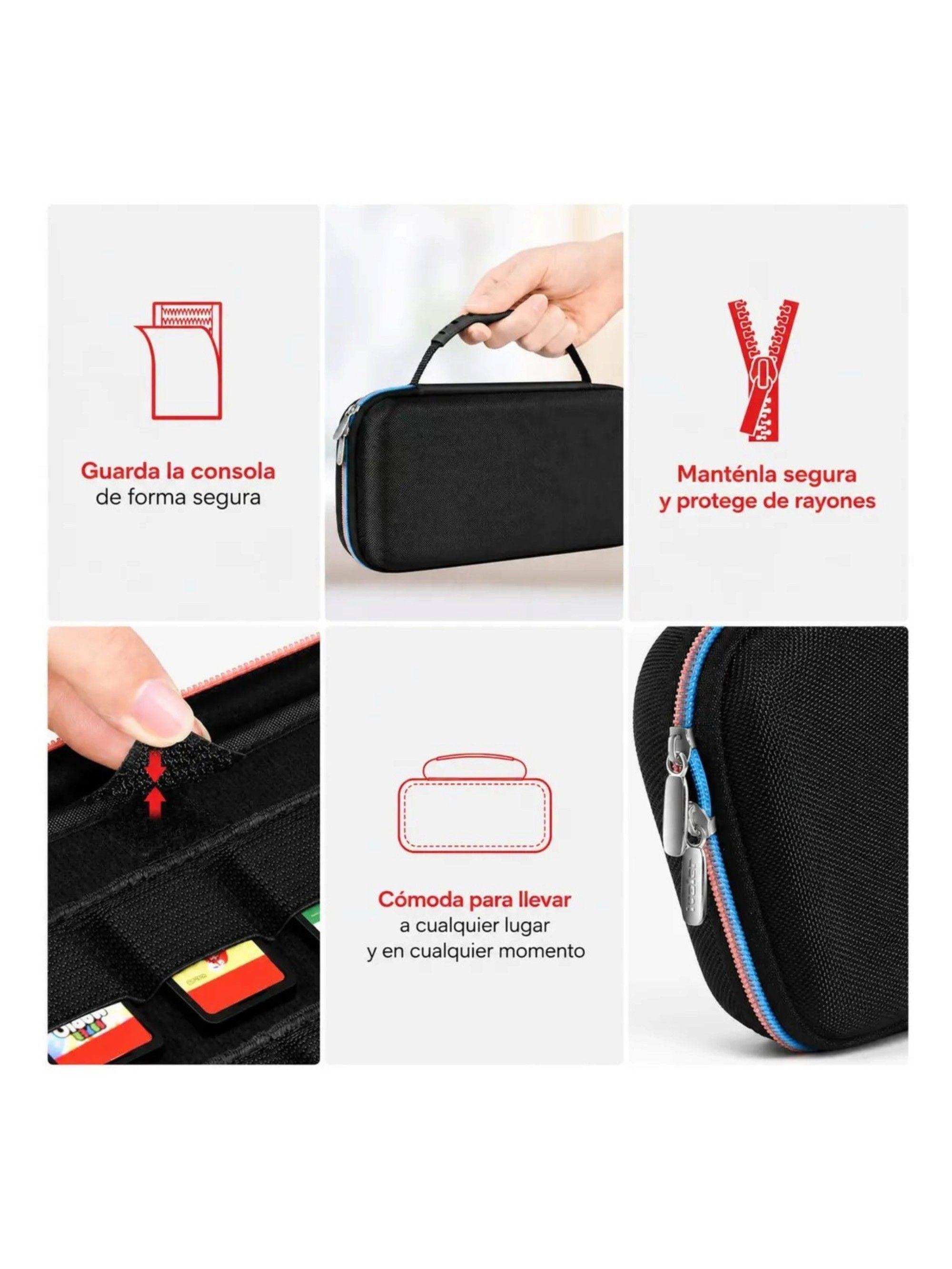 Estuche negro con cierre de colores compatible con nintendo switch 2-4