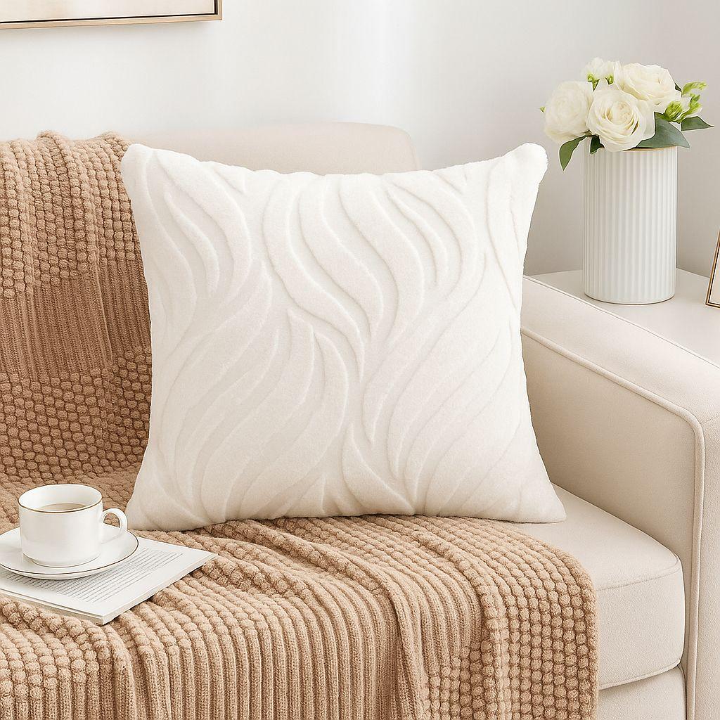 Funda De Cojín 45x45 Cm Blanca Textura Aterciopelada 244-2