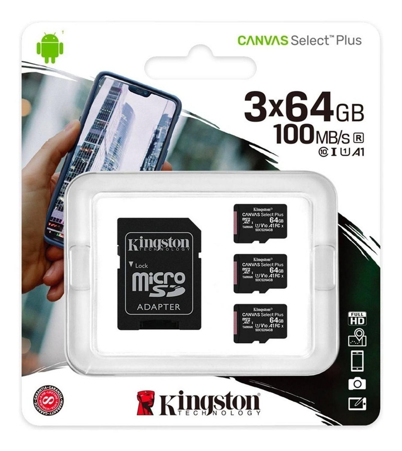 Pack 3 Memoria Kingston 64gb Canvas Select Plus + Adaptador-1