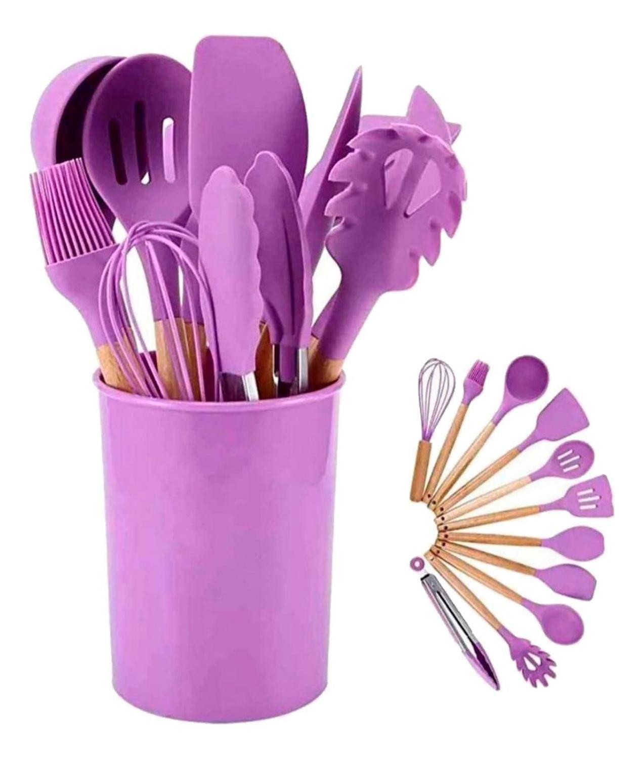 Set 12 Utensilios De Cocina Repostería Mango De Madera Colores-0