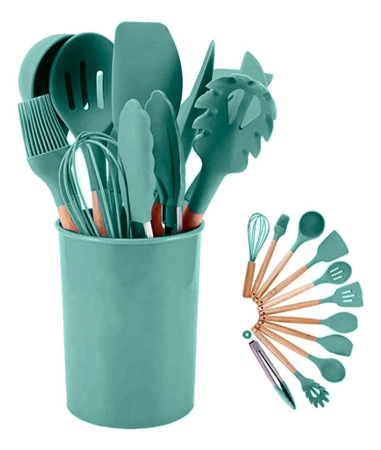 Set 12 Utensilios De Cocina Repostería Mango De Madera Colores-0