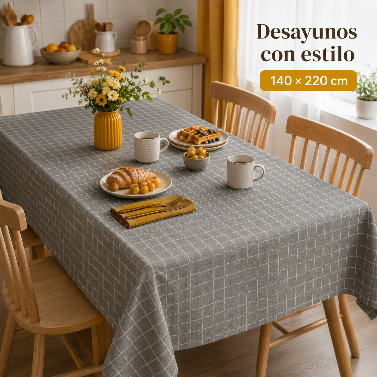 Mantel Rectangular Cuadros Gris Poli-algodon Calidad Modelo 847-0