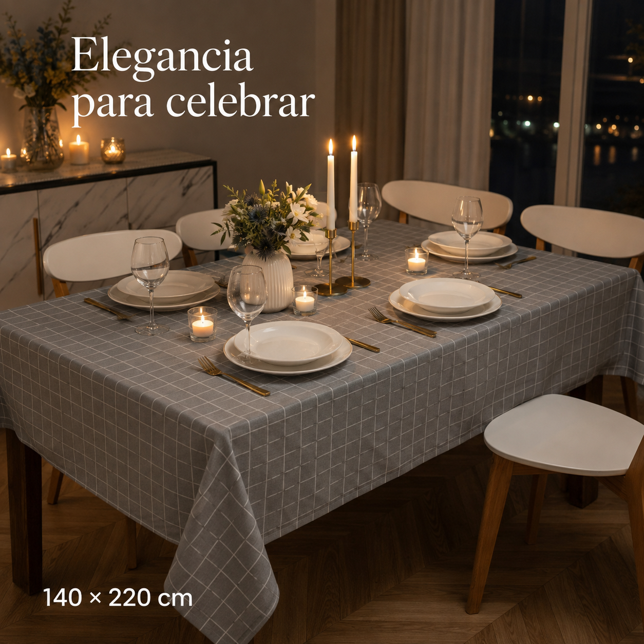 Mantel Rectangular Cuadros Gris Poli-algodon Calidad Modelo 847-4