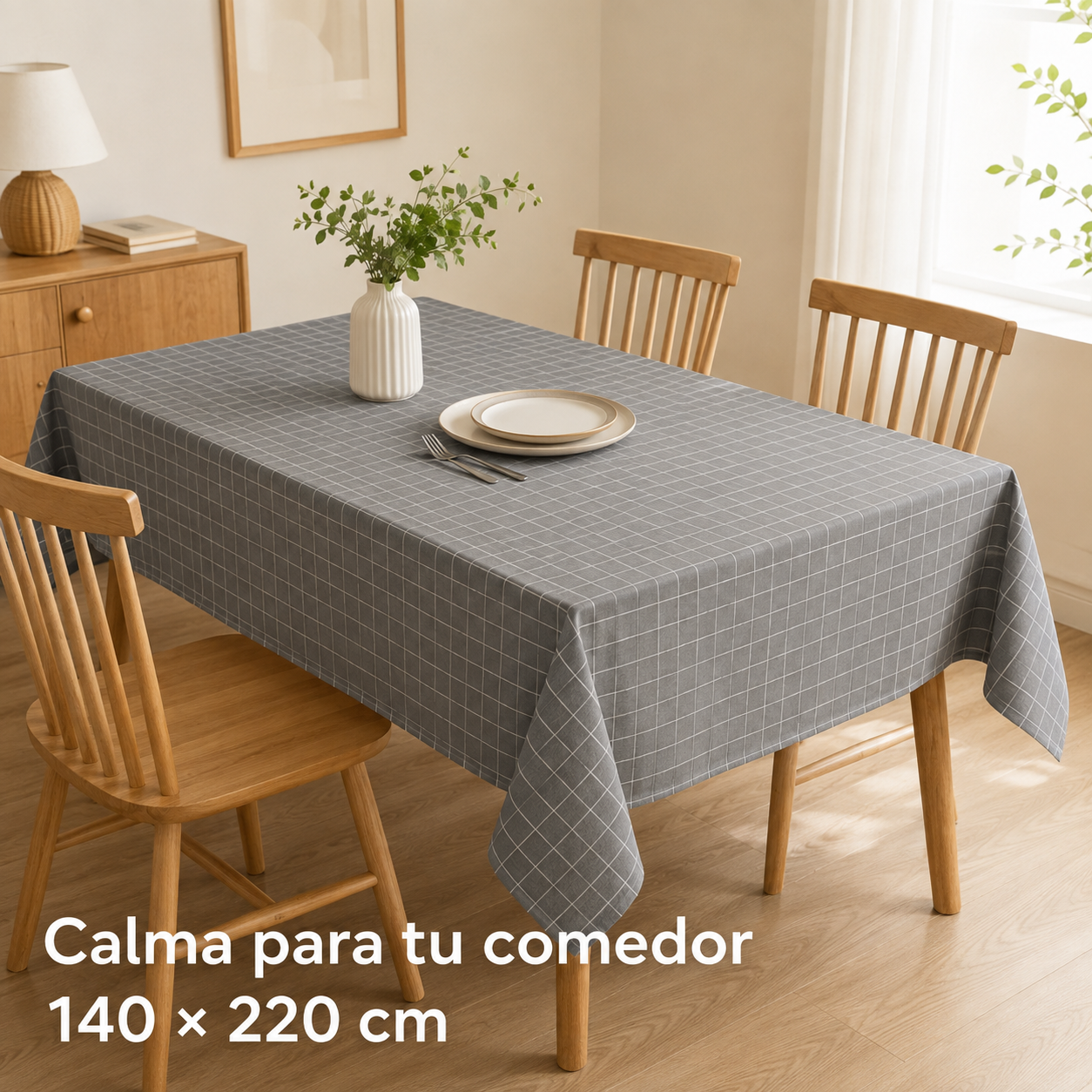 Mantel Rectangular Cuadros Gris Poli-algodon Calidad Modelo 847-6