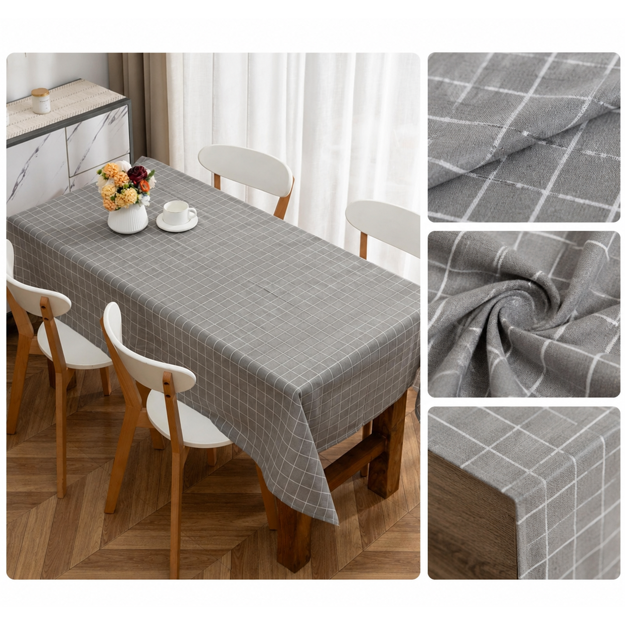 Mantel Rectangular Cuadros Gris Poli-algodon Calidad Modelo 847-7