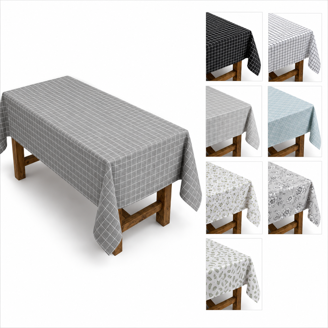 Mantel Rectangular Cuadros Gris Poli-algodon Calidad Modelo 847-9