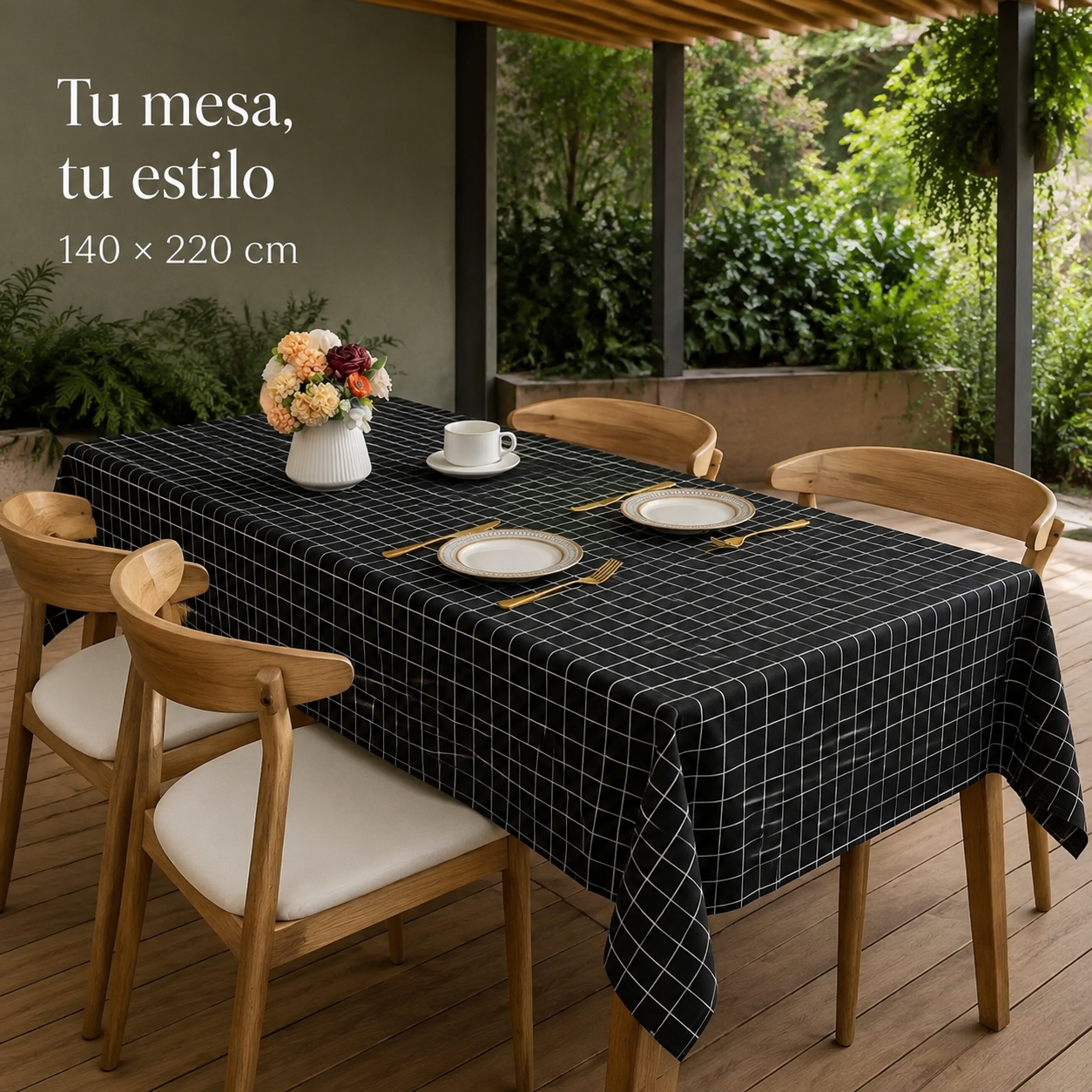 Mantel Rectangular Armonía Negro Poli-algodón 140x220 cm 845-3