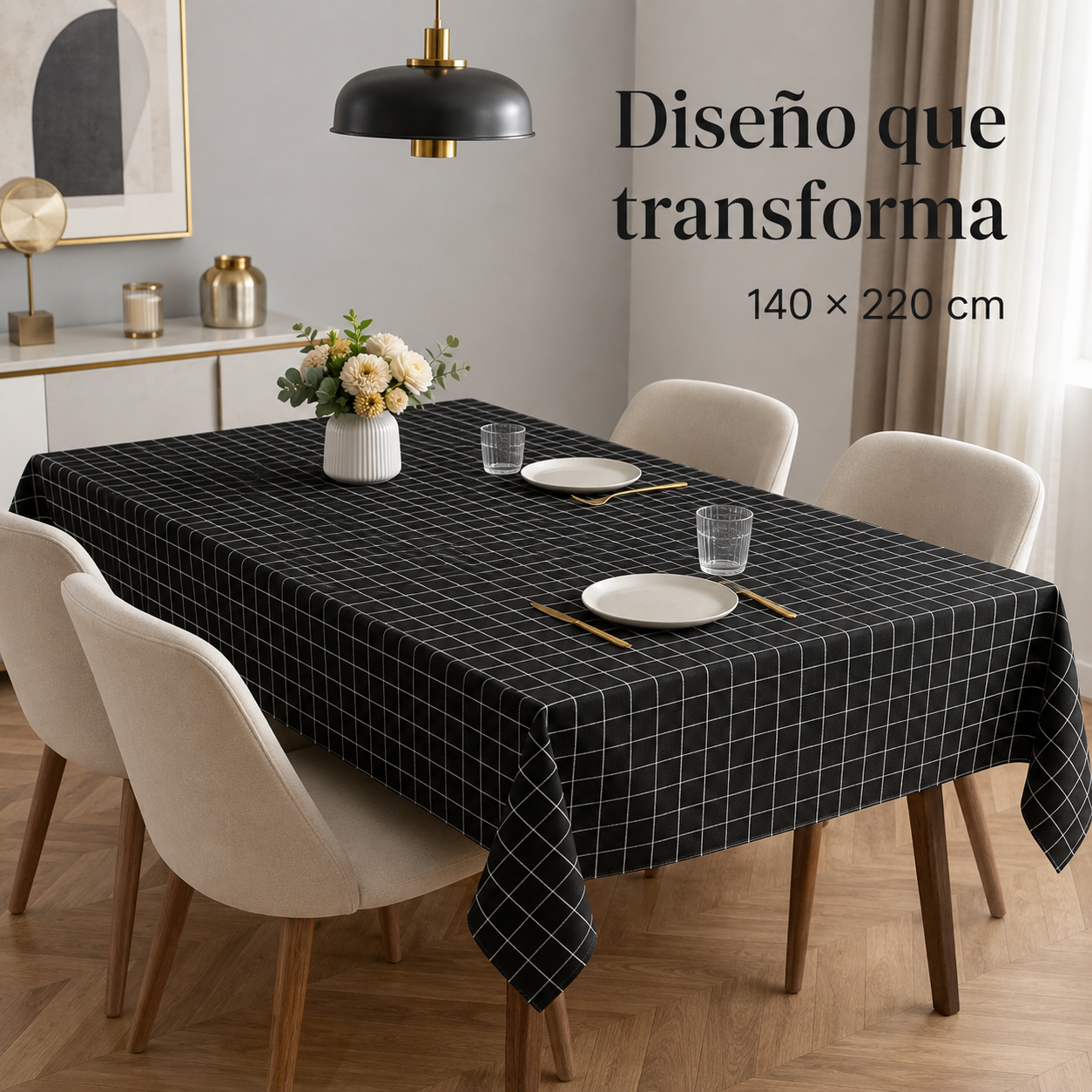 Mantel Rectangular Armonía Negro Poli-algodón 140x220 cm 845-4