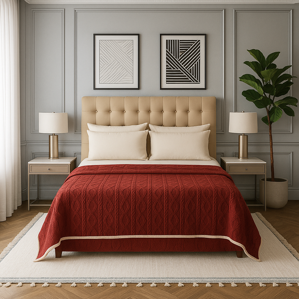 Manta Sherpa burdeo diseño geométrico 160x220 ultra suave cama sofá-2