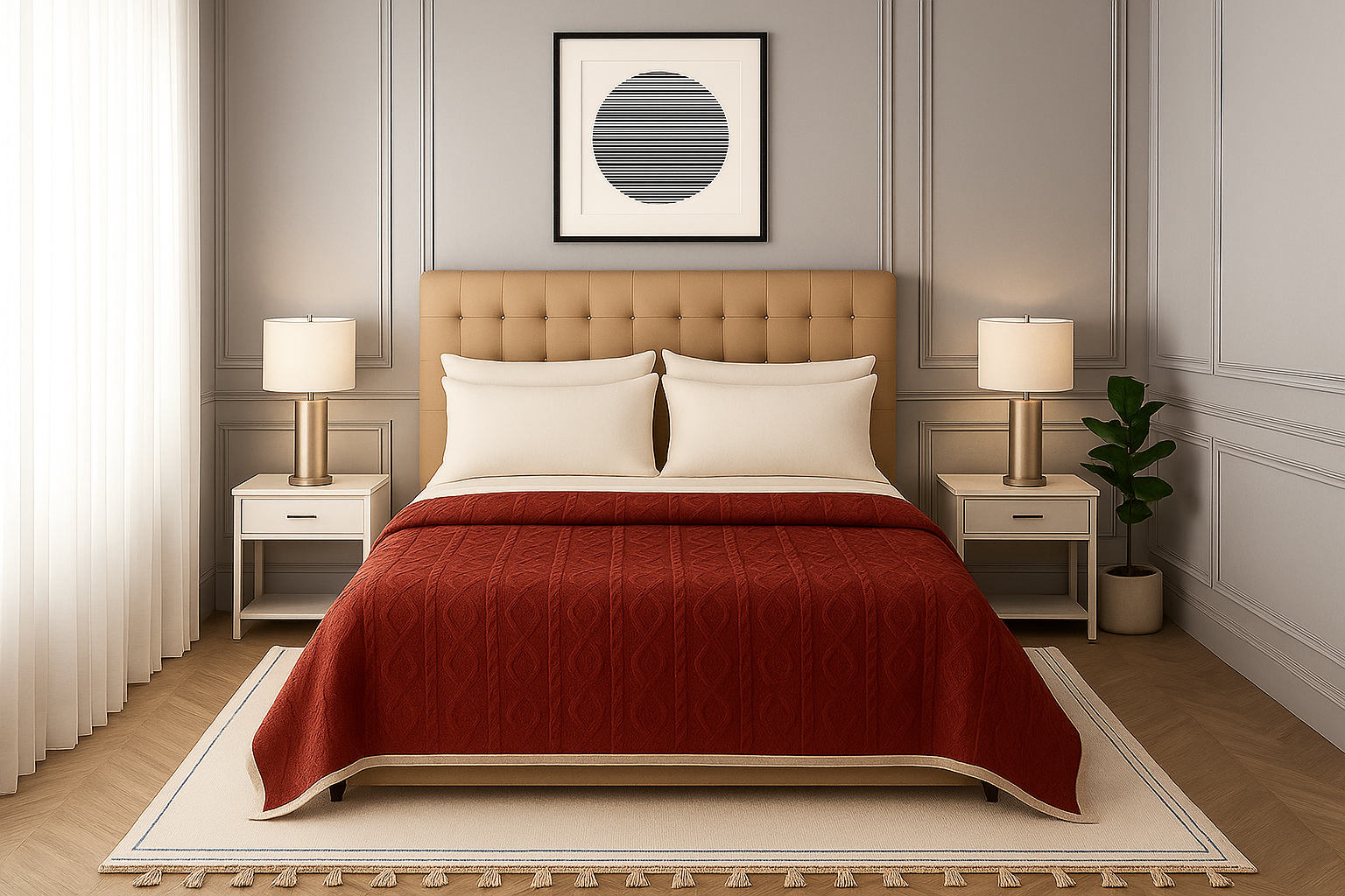 Manta Sherpa burdeo diseño geométrico 160x220 ultra suave cama sofá-4