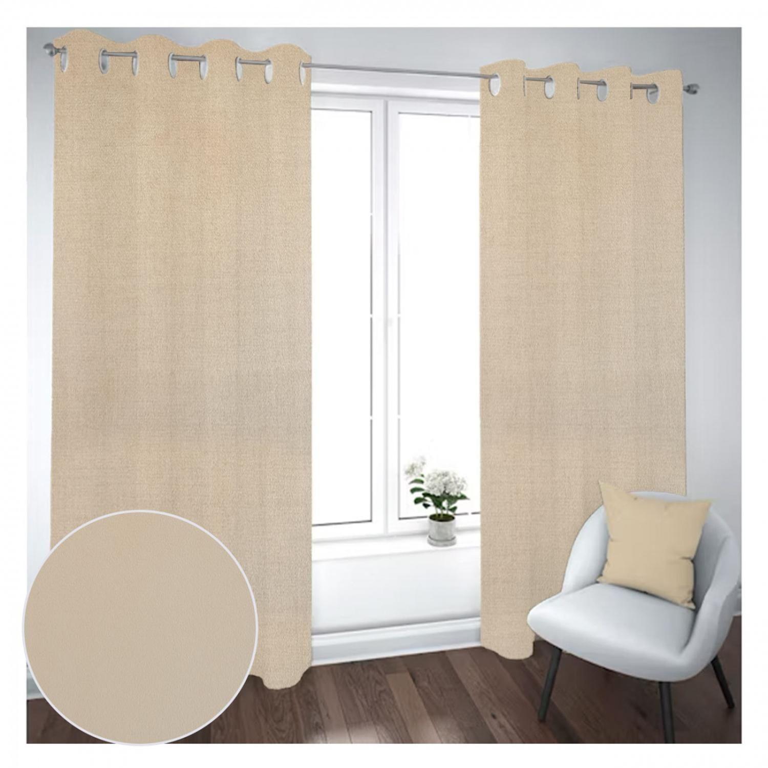 Cortina Black Out 2 Paños Decorativa Color Beige N°44 (140X230)-0