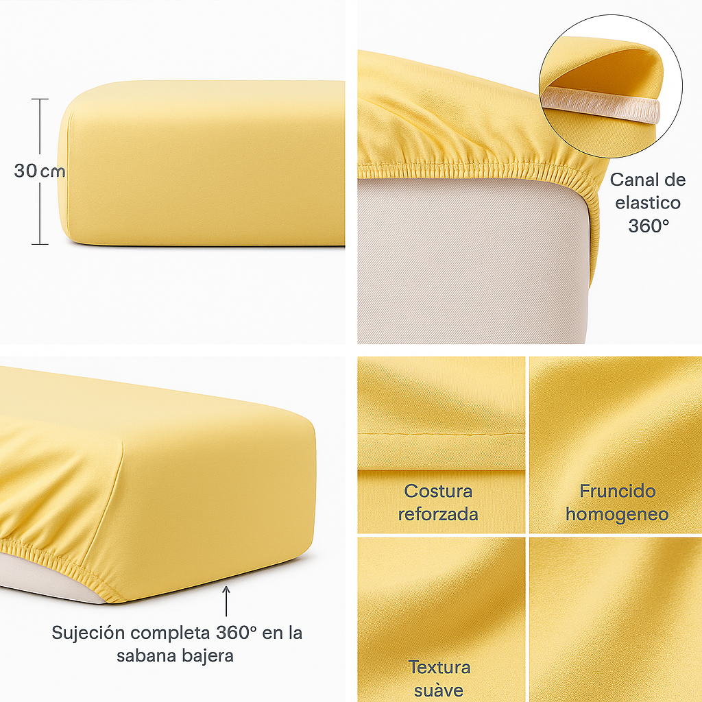Sábana 1½  Plazas 800 Hilos Liso Amarillo v5 7EF-2