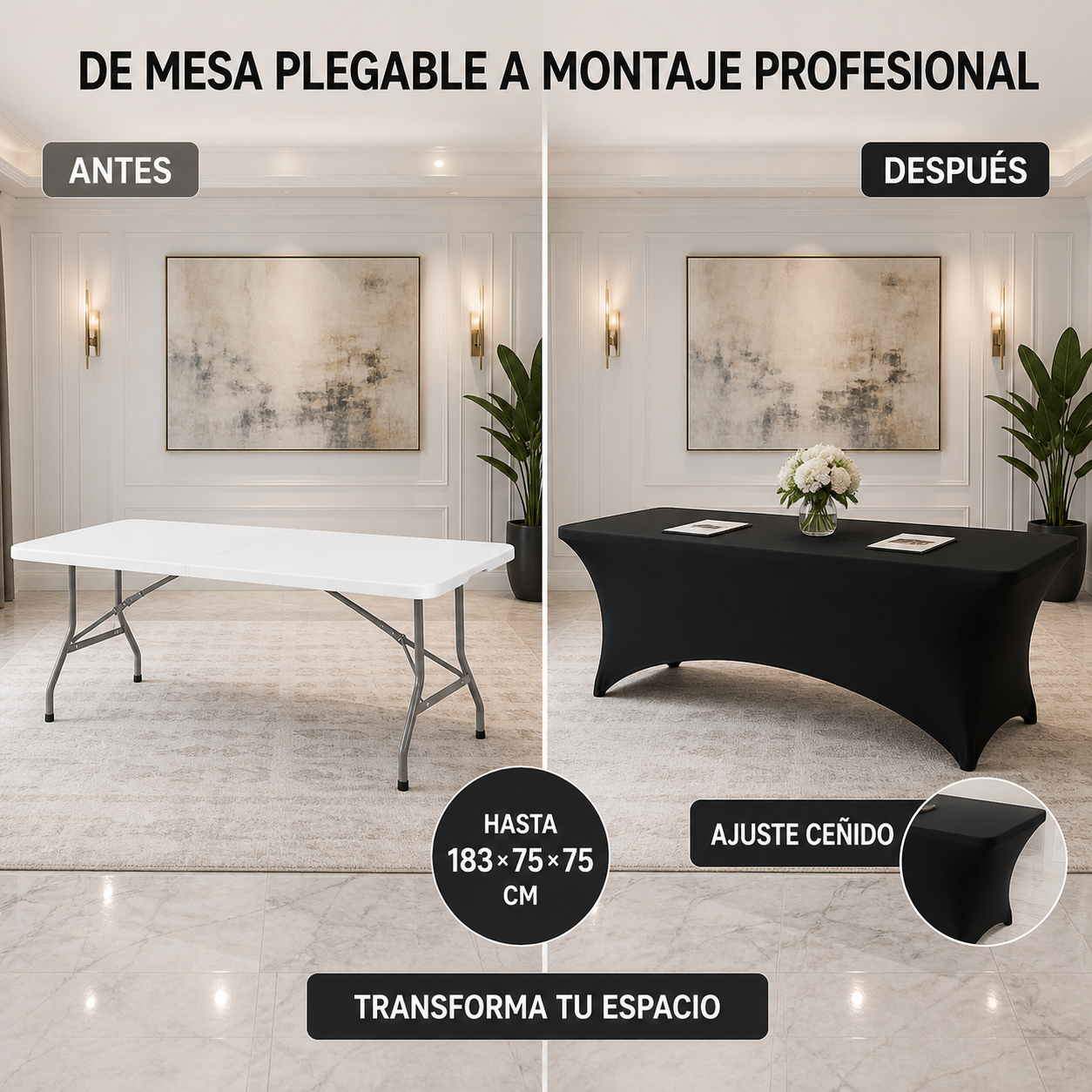Mantel Elástico Negro Armonia Para Mesa Plegable 183x75x75 Cm-6