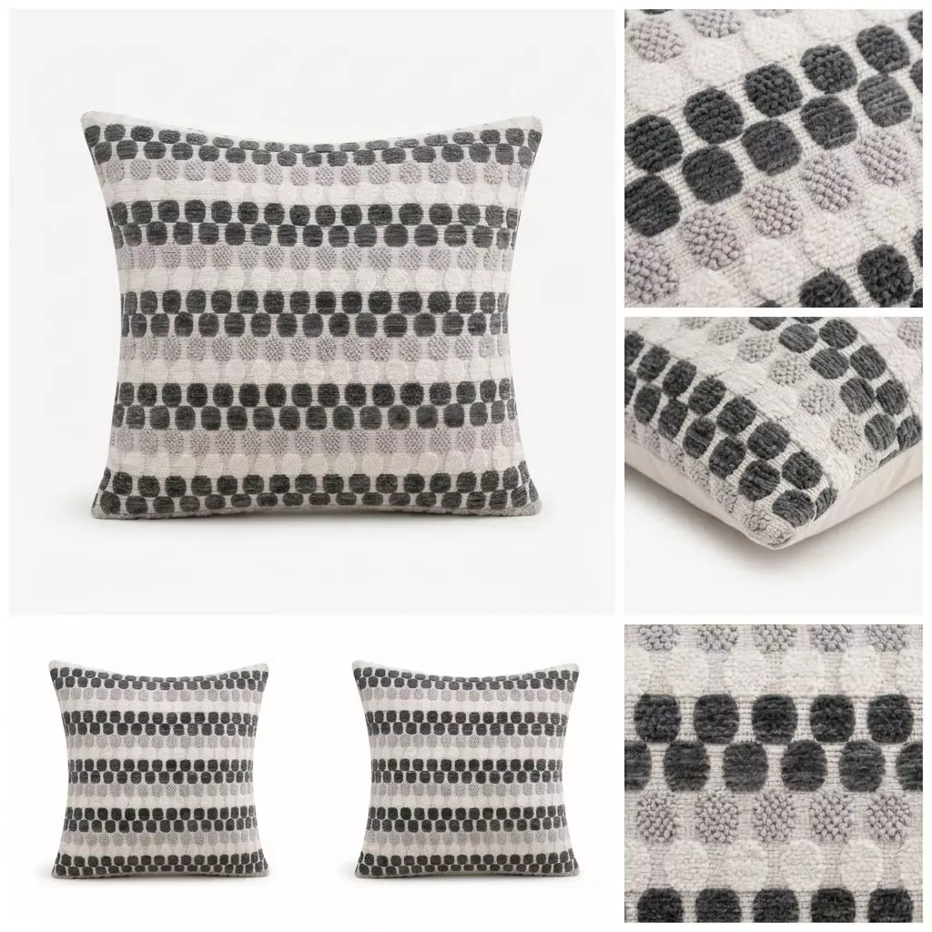 Set 5 Fundas de Cojín Diseño Geométrico Texturado Gris Cuadrada 012-6