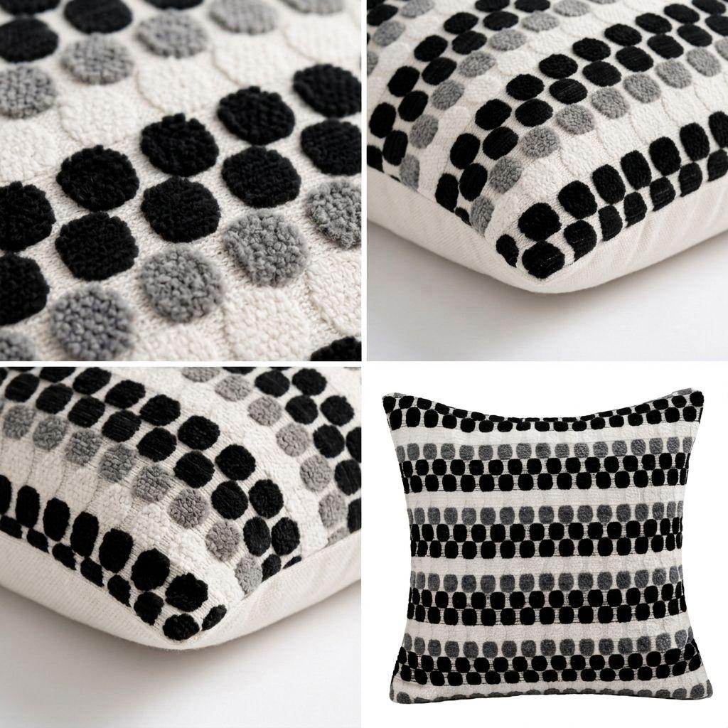 Pack de 4 Fundas Para Cojín Diseño Geométrico Texturado Negro 012-3