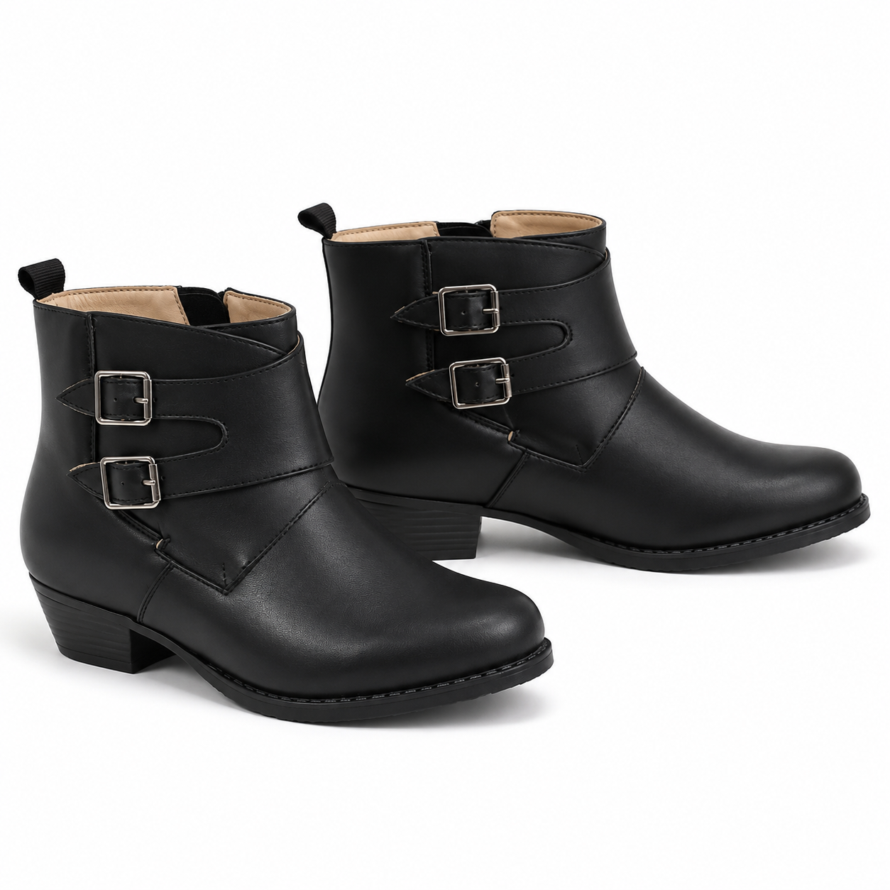 Botín Juvenil de Huaso Negro con Doble Hebilla Modelo 7604-6