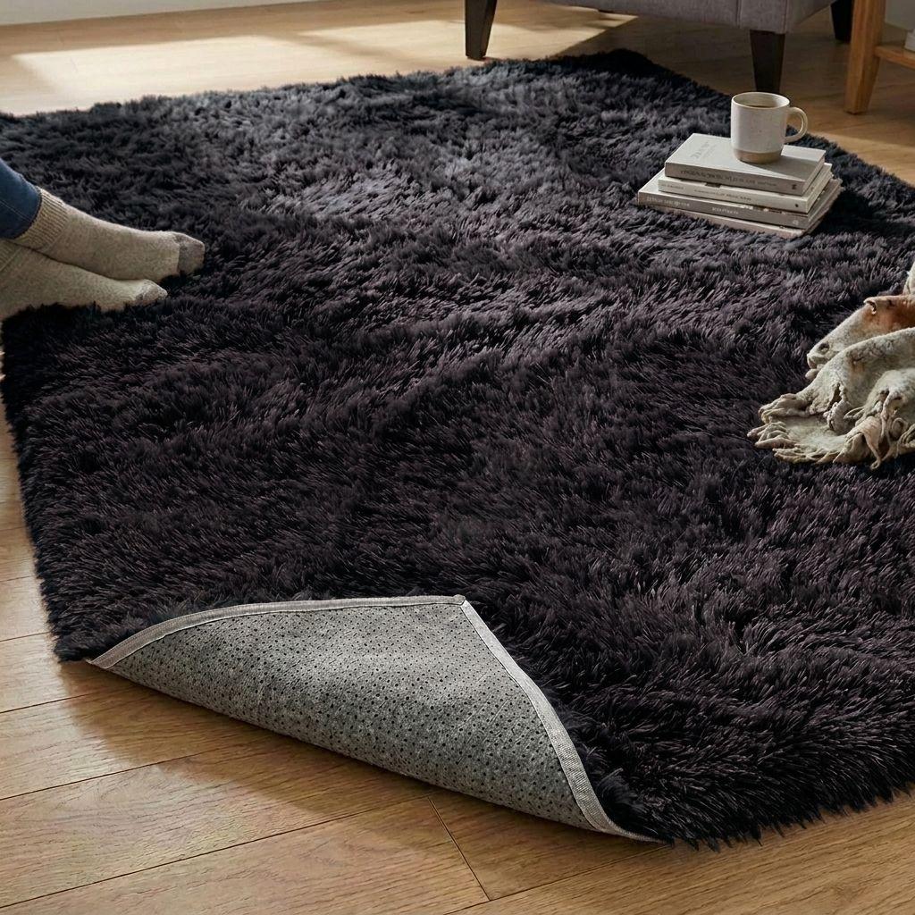 Alfombra Shaggy peluda Color Negro 150x200 026 Calidad Premium-5