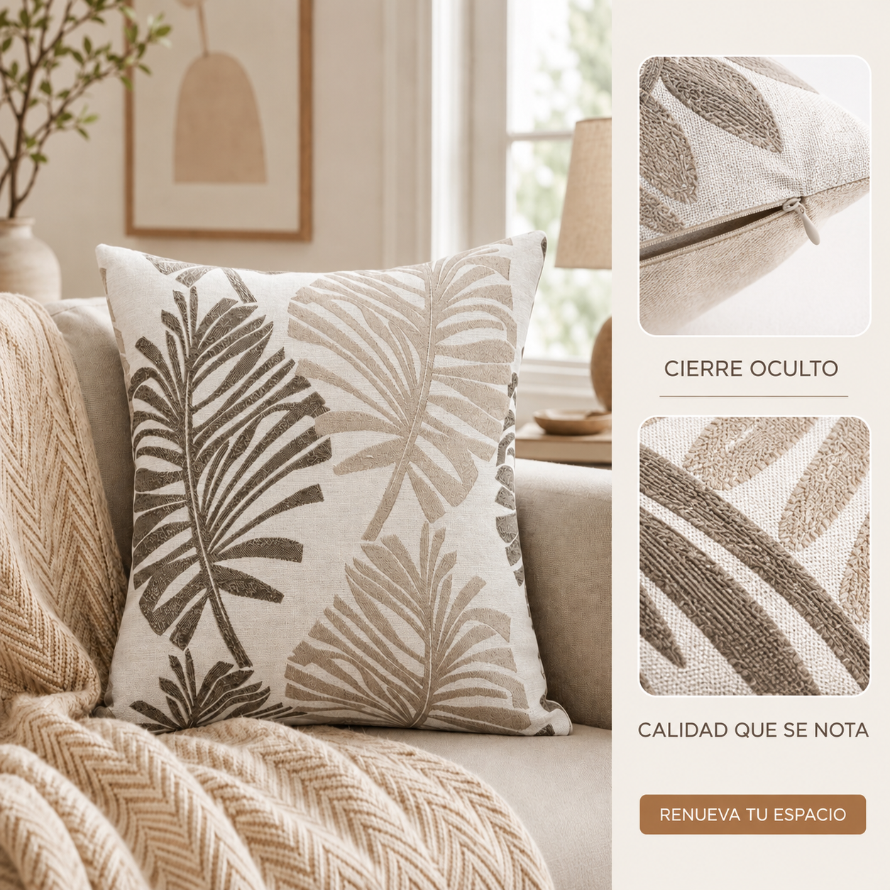 Fundas para cojin Elengantes Desing Hojas Gris 828 Alta Durabilidad-7