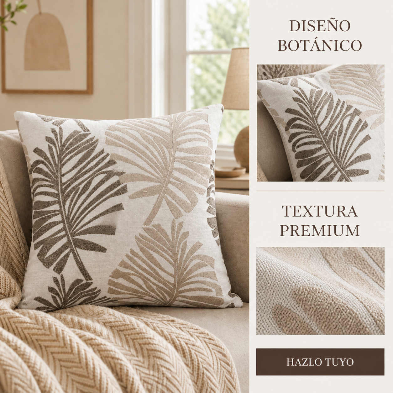 Fundas para cojin Elengantes Desing Hojas Gris 828 Alta Durabilidad-8