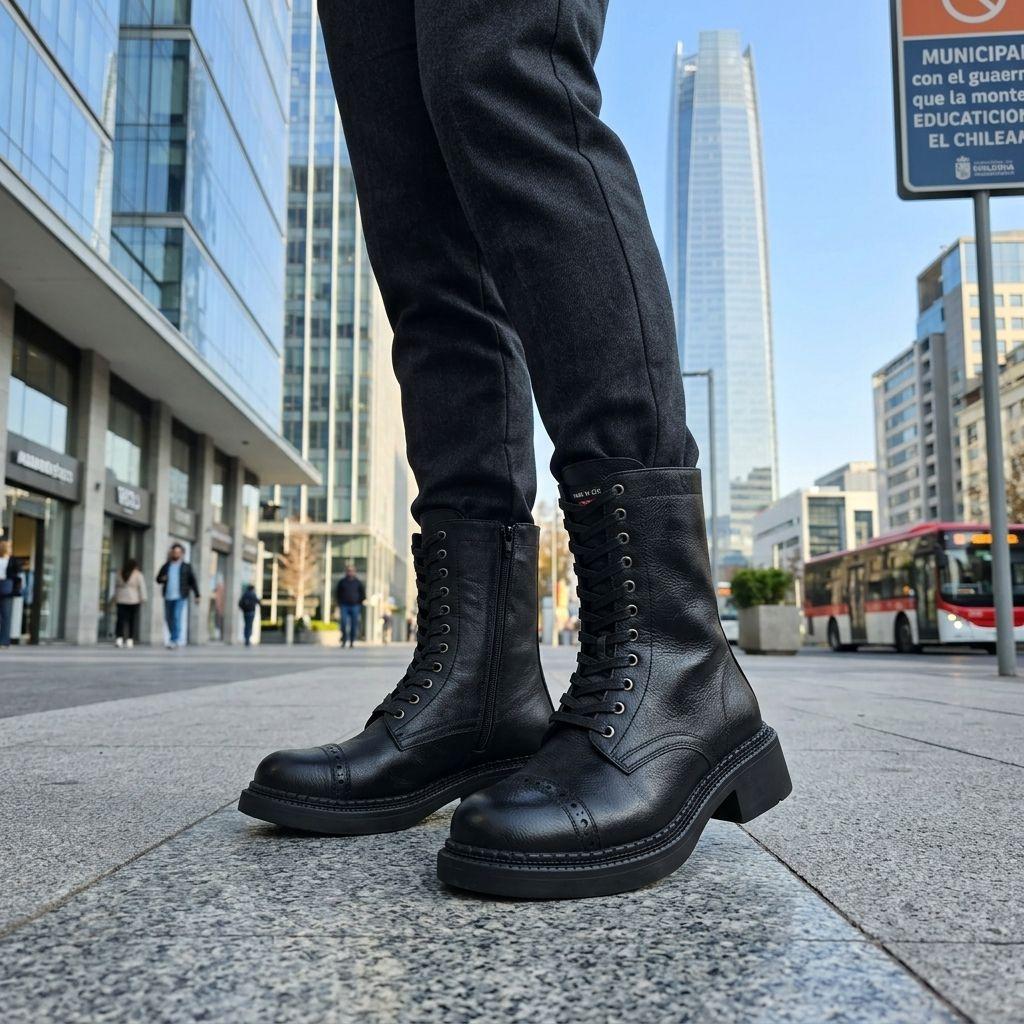 Botín Mujer Estilo Combat Cierre Lateral Negro 7772-5