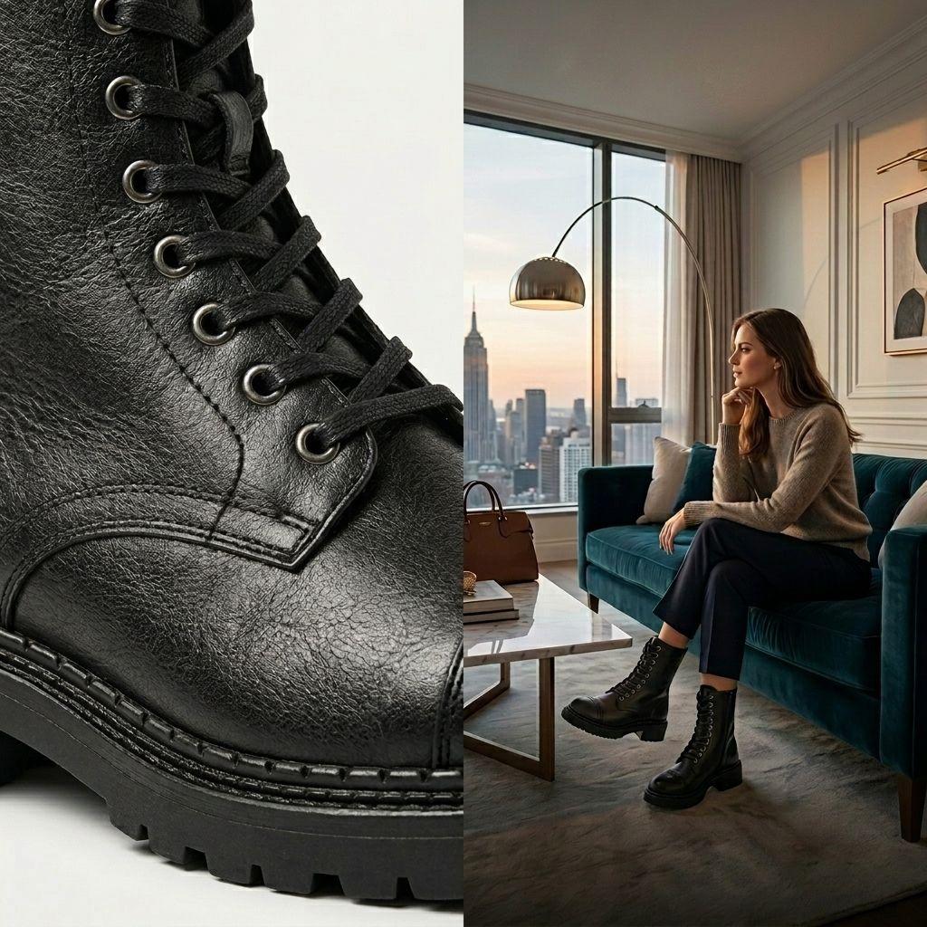Botín Mujer Estilo Combat Cierre Lateral Negro 7772-9