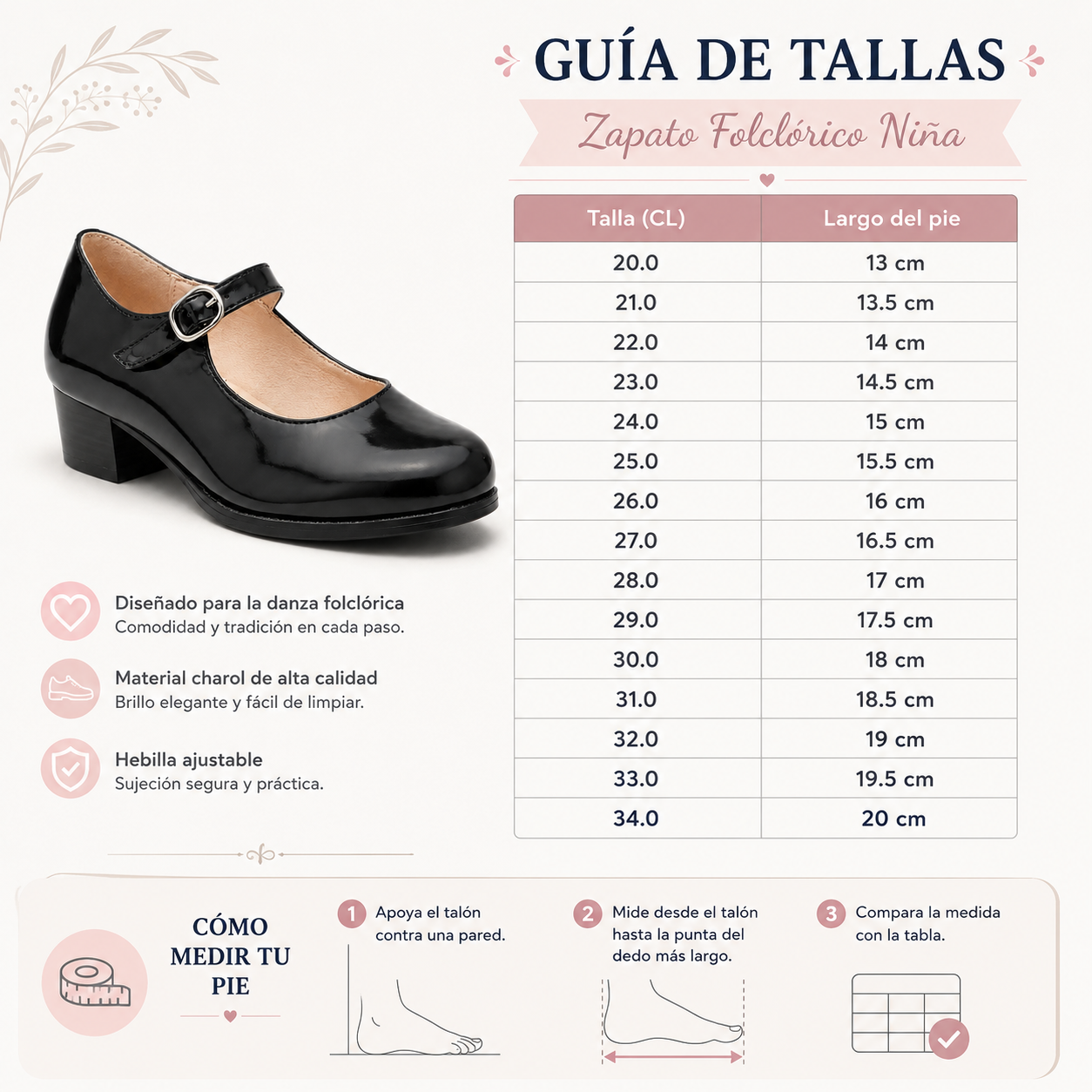Zapatos Folclóricos Niña Charol Taco Modelo 7291-6