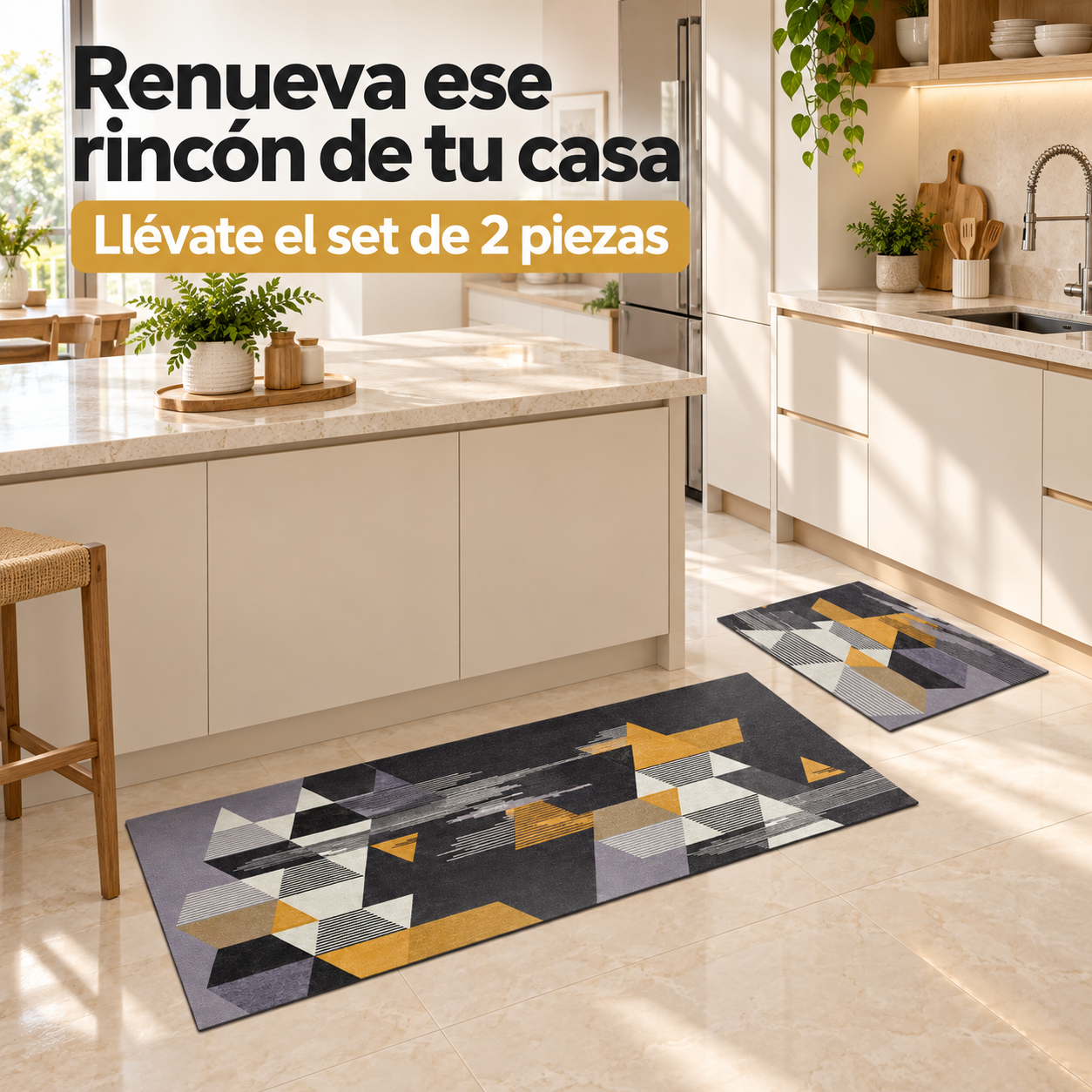 Set de 2 Alfombras para Cocina Armonia Gris con Diseño Geométrico 271-1