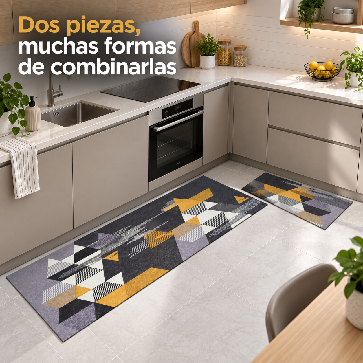Set de 2 Alfombras para Cocina Armonia Gris con Diseño Geométrico 271-2