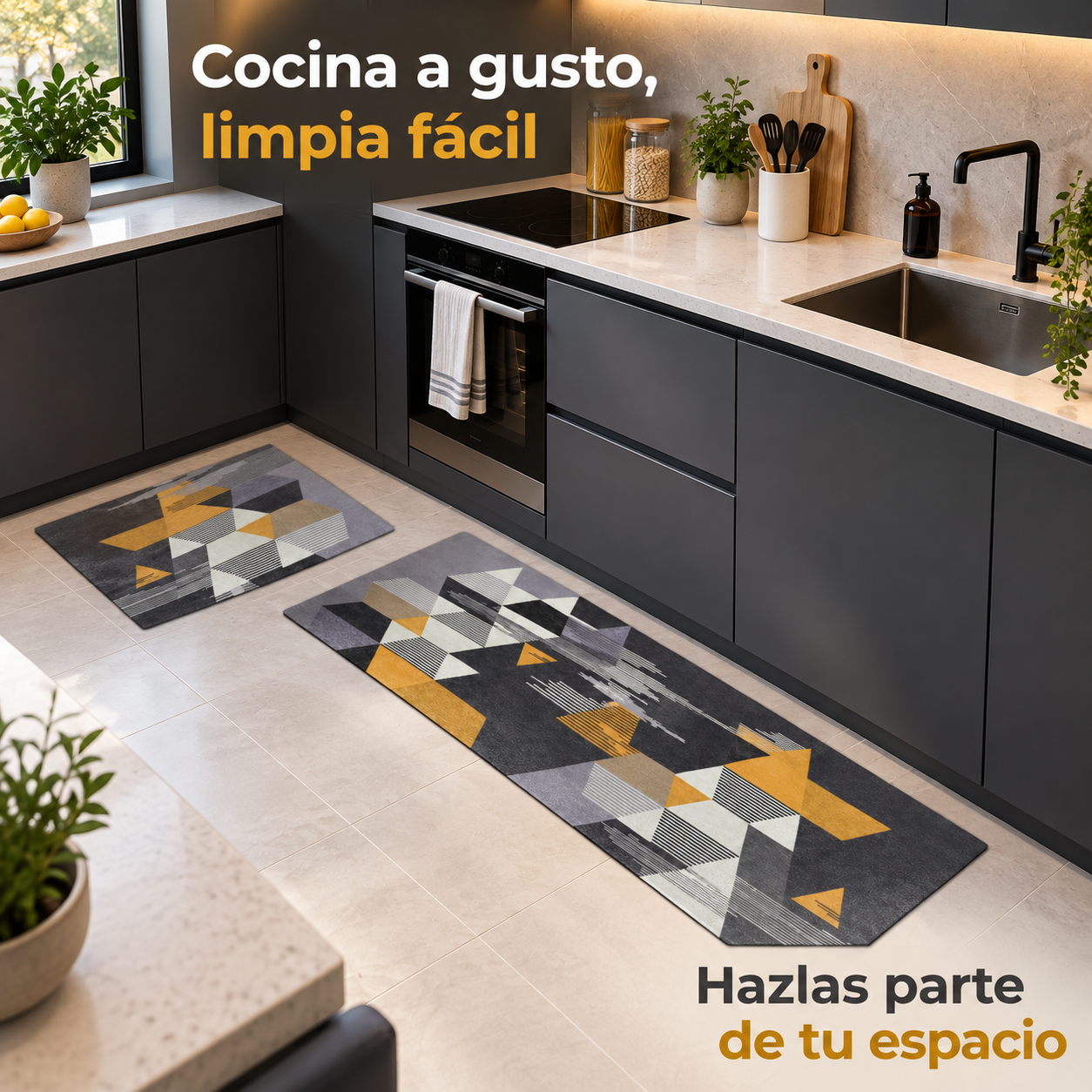 Set de 2 Alfombras para Cocina Armonia Gris con Diseño Geométrico 271-3