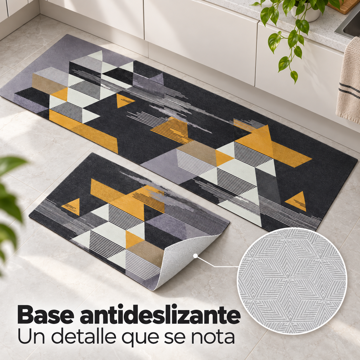 Set de 2 Alfombras para Cocina Armonia Gris con Diseño Geométrico 271-4