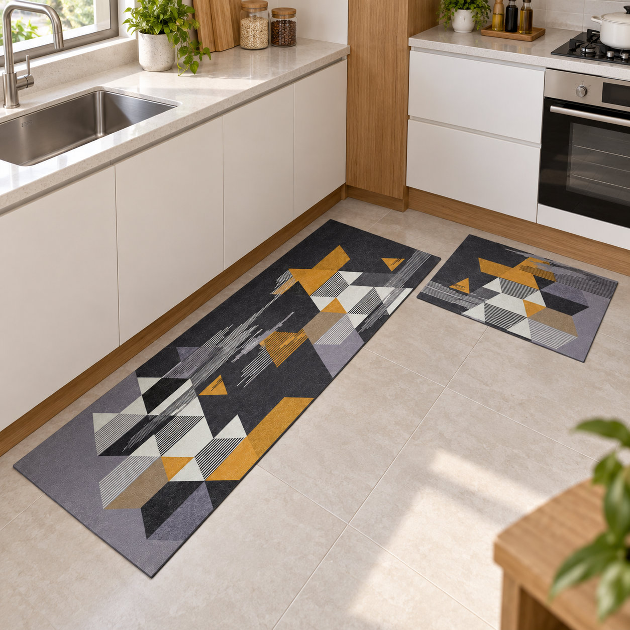 Set de 2 Alfombras para Cocina Armonia Gris con Diseño Geométrico 271-5