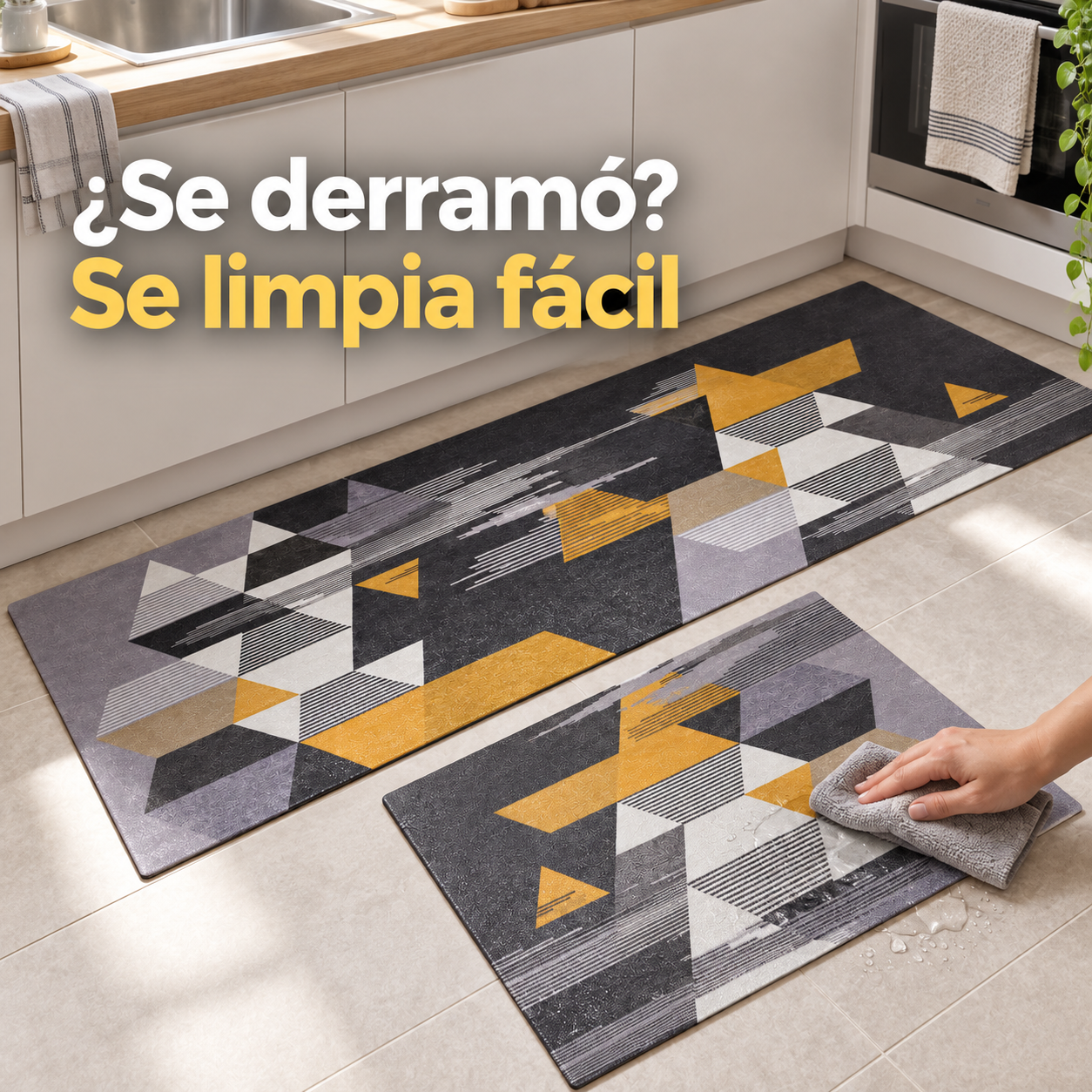 Set de 2 Alfombras para Cocina Armonia Gris con Diseño Geométrico 271-6