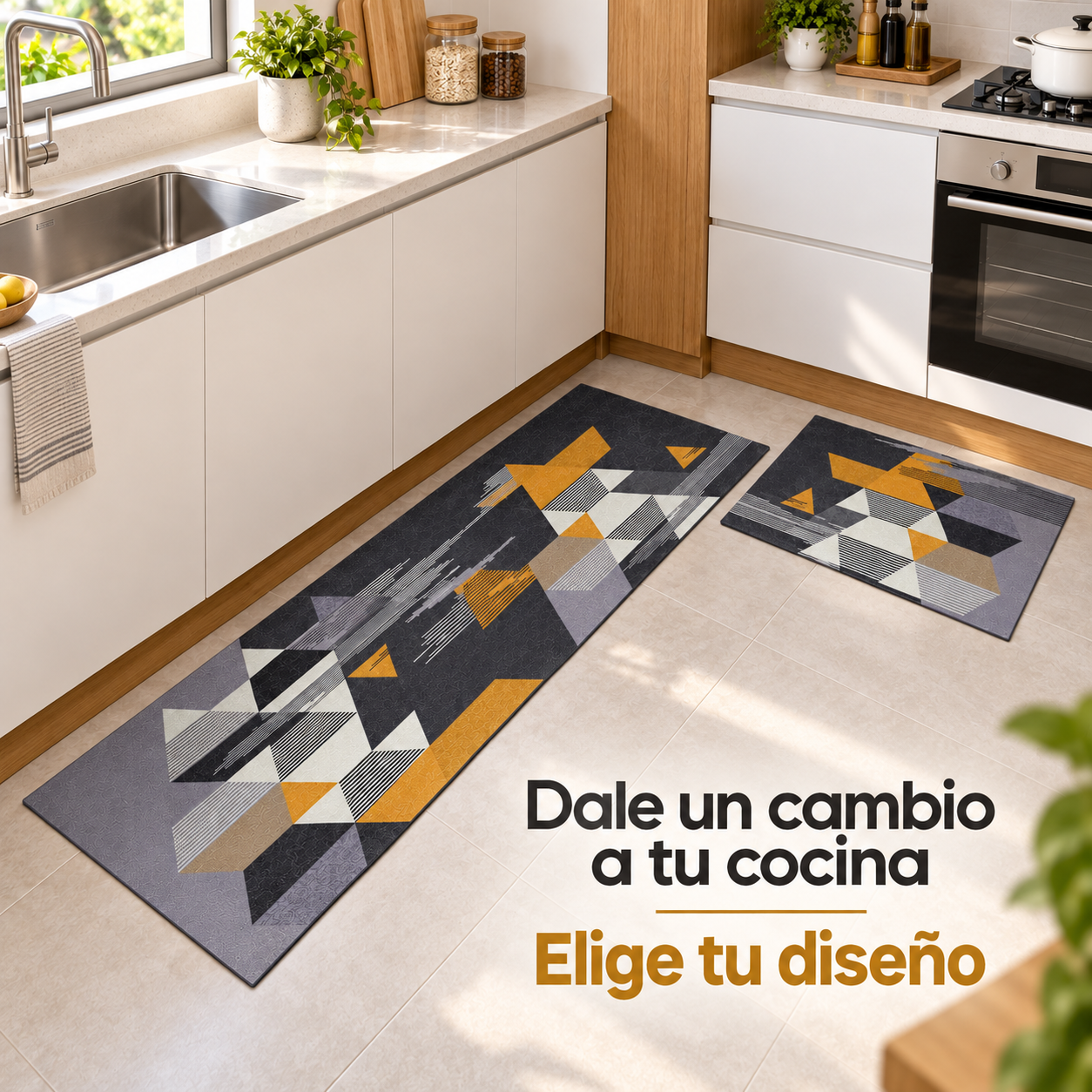 Set de 2 Alfombras para Cocina Armonia Gris con Diseño Geométrico 271-7